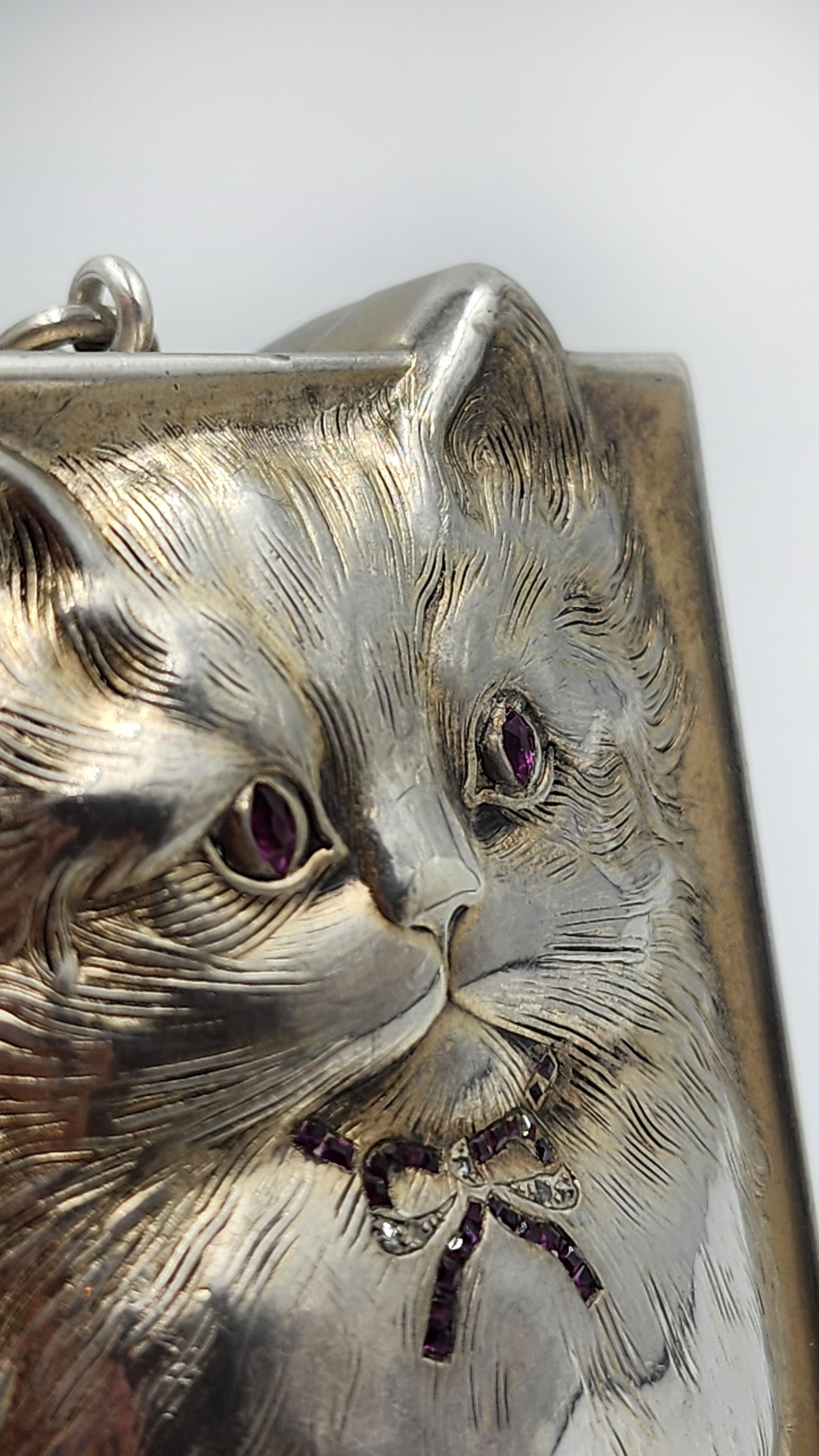 Compacto de tocador de plata antiguo Louis Kuppenheim con rubíes Plata esterlina en venta