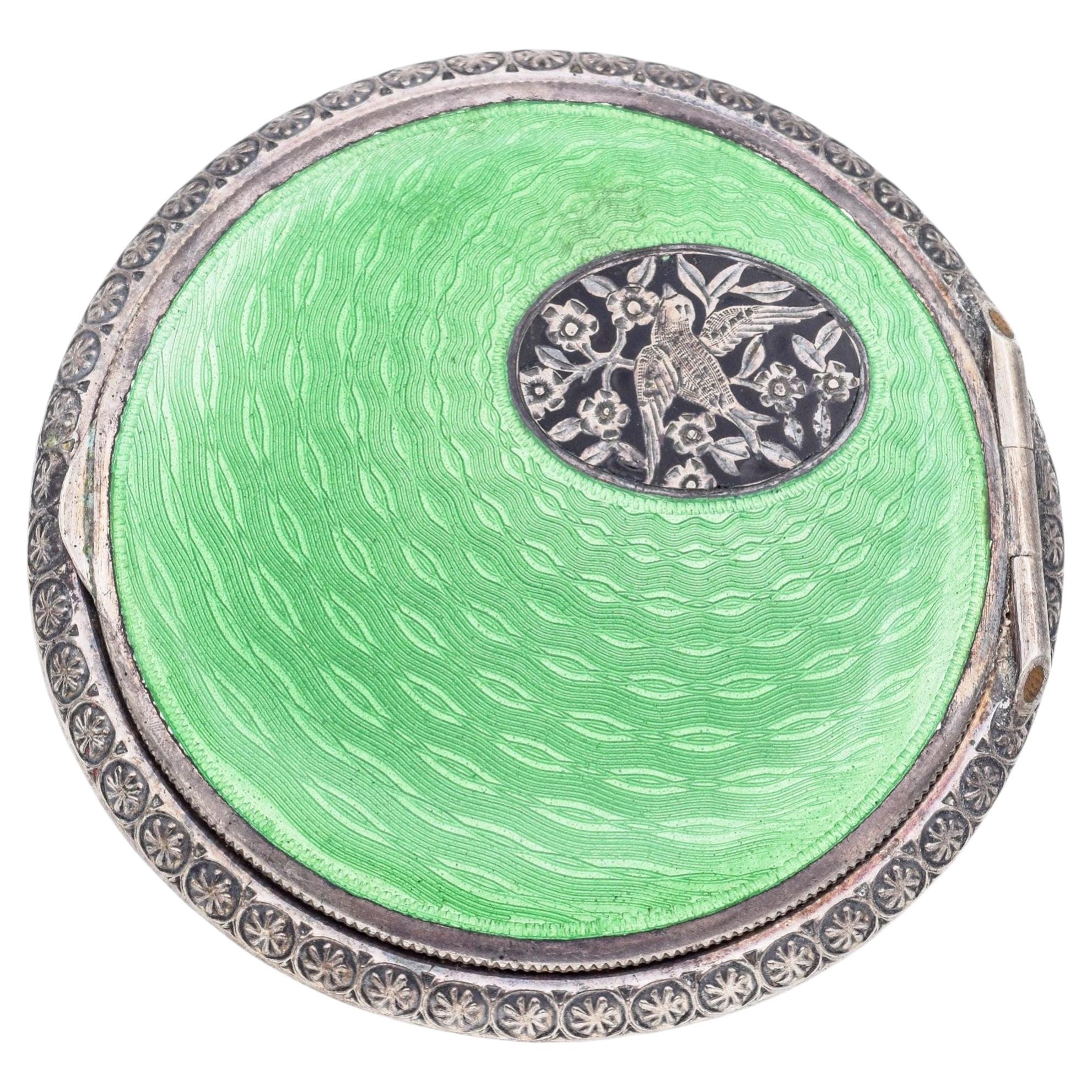 Antique Louis Kuppenheim Sterling Silver Guilloche Enamel Compact Case