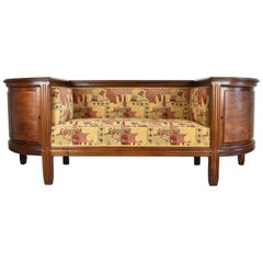 FINAL SALE Antique Louis Majorelle 1920s Art Deco Cosy Sofa with Side Cabinets