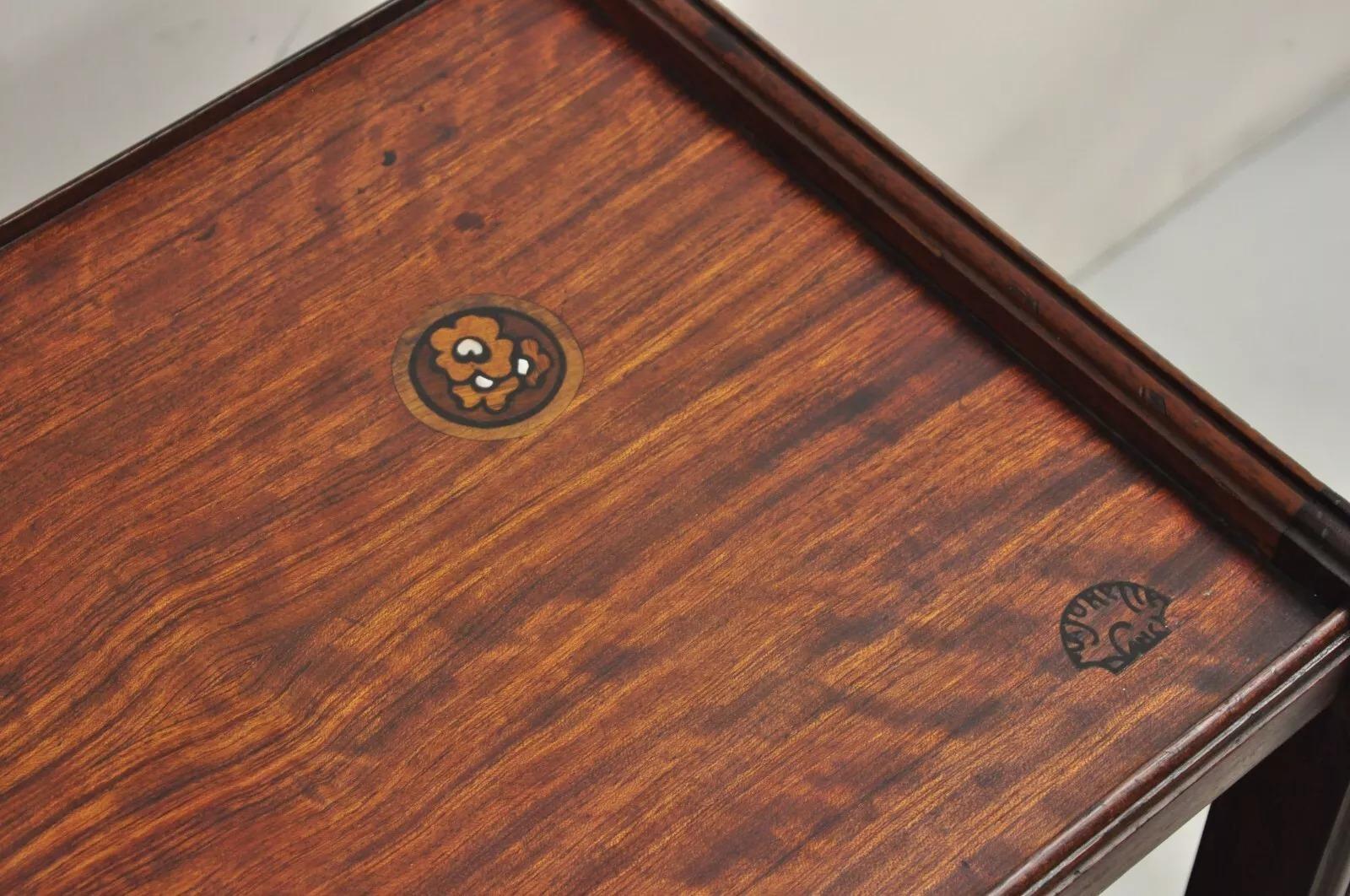 Antique Louis Majorelle French Art Nouveau Inlaid Mahogany 2 Tier Side Table For Sale 6