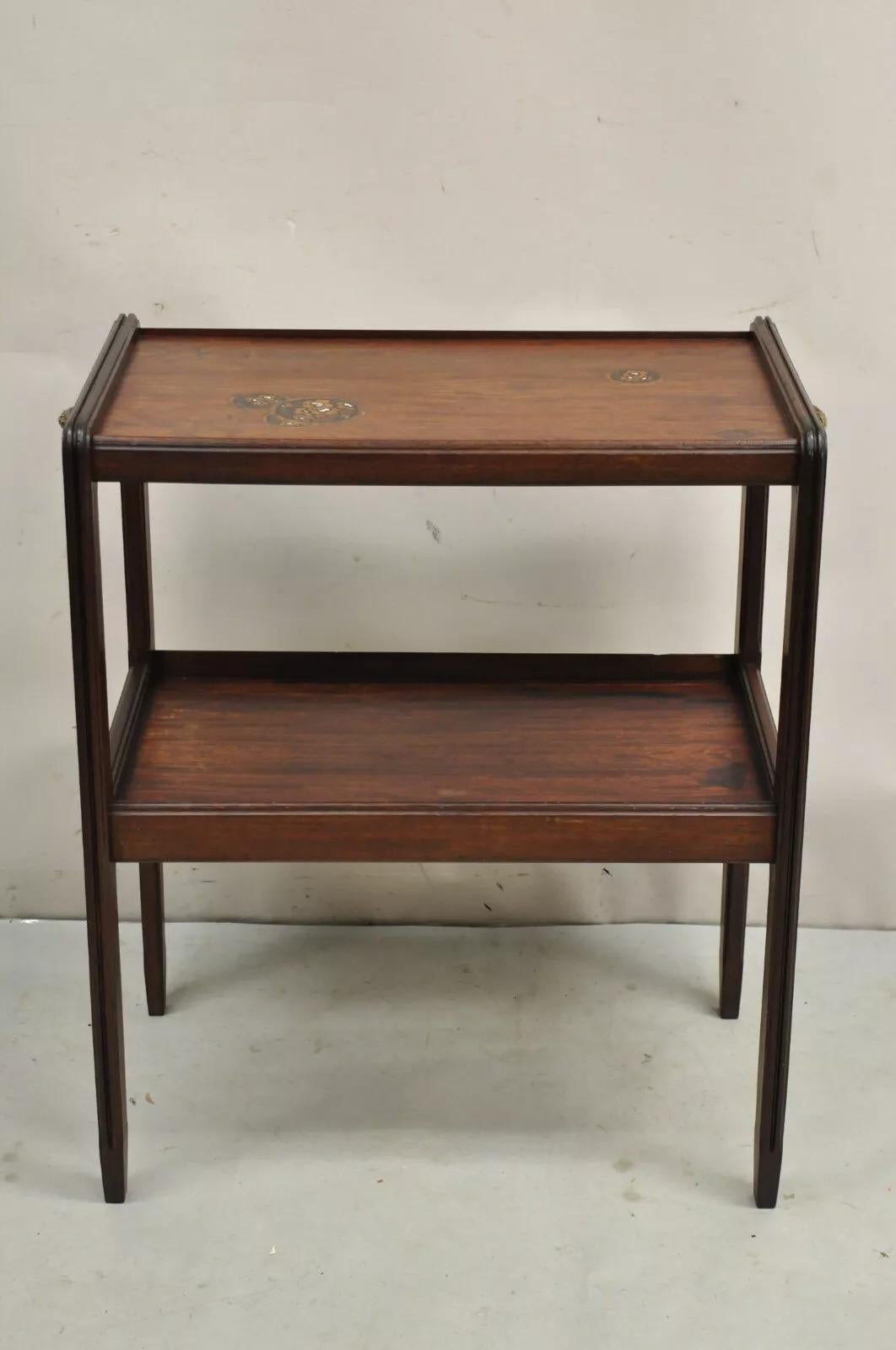 Antique Louis Majorelle French Art Nouveau Inlaid Mahogany 2 Tier Side Table For Sale 7
