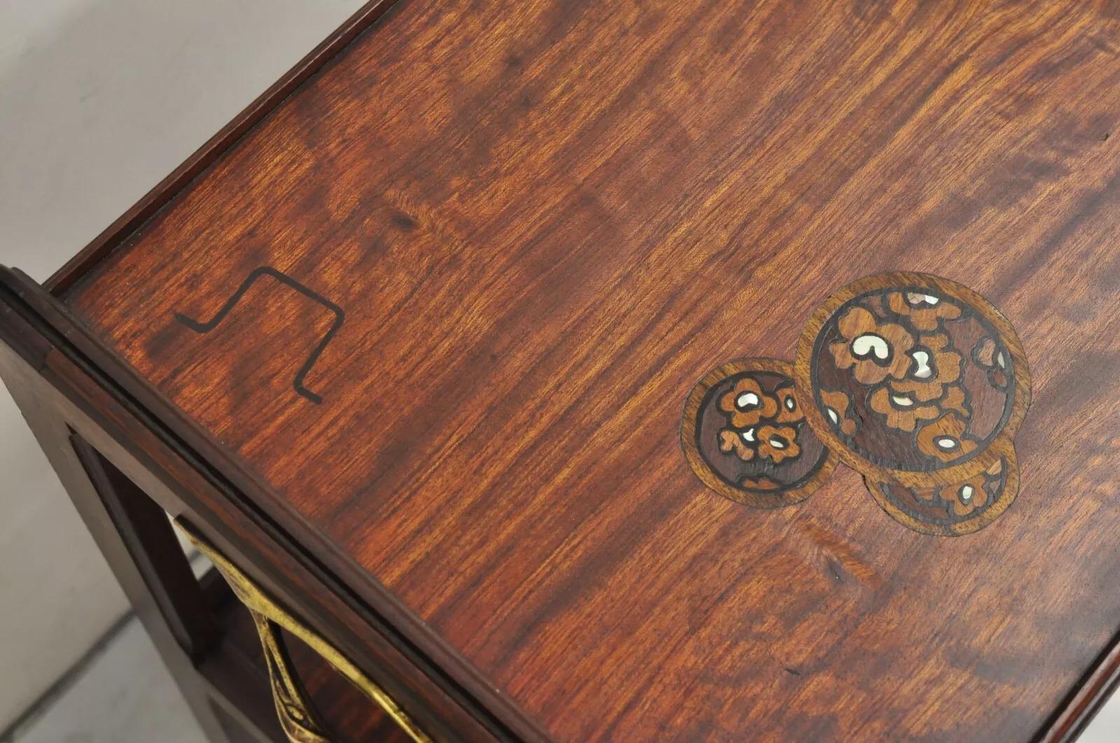 Antique Louis Majorelle French Art Nouveau Inlaid Mahogany 2 Tier Side Table For Sale 1