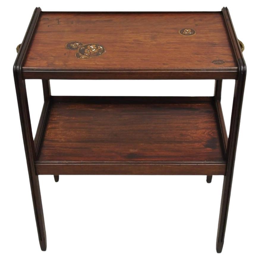 Antique Louis Majorelle French Art Nouveau Inlaid Mahogany 2 Tier Side Table For Sale