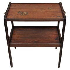 Ancienne table d'appoint Louis Majorelle en acajou marqueté Art Nouveau français à 2 niveaux