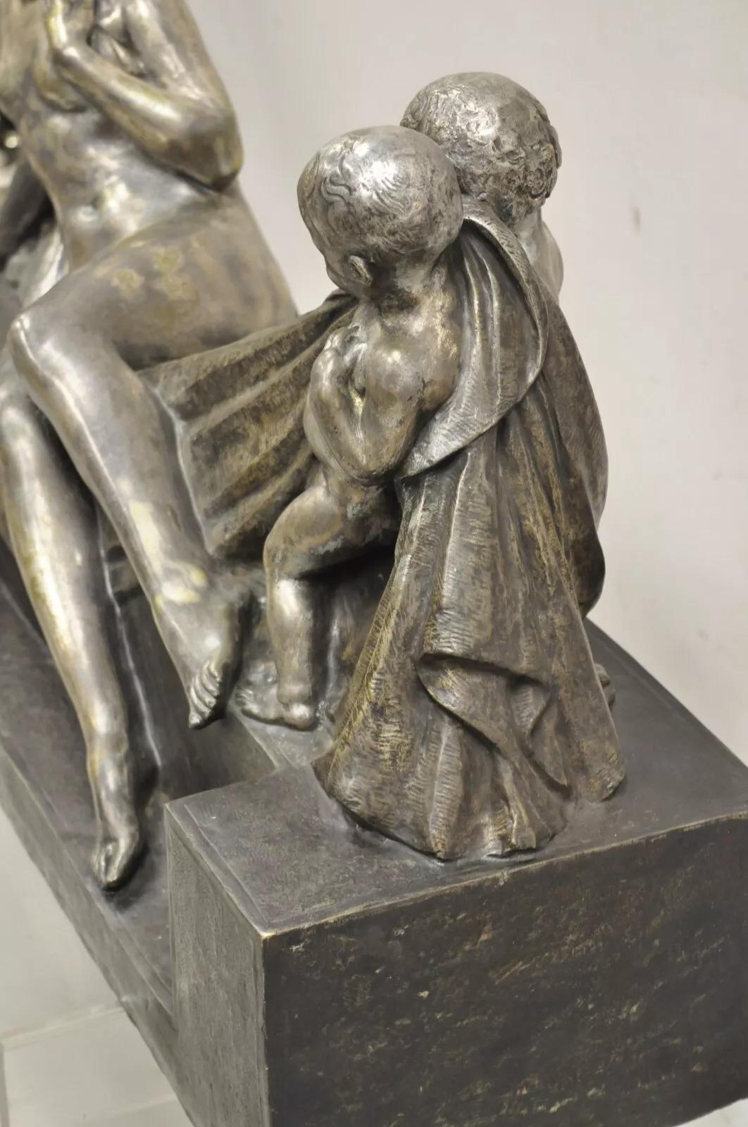 Antique Louis Marcel Botinelly French Art Deco Bronze Sculpture Nude & Infants For Sale 6