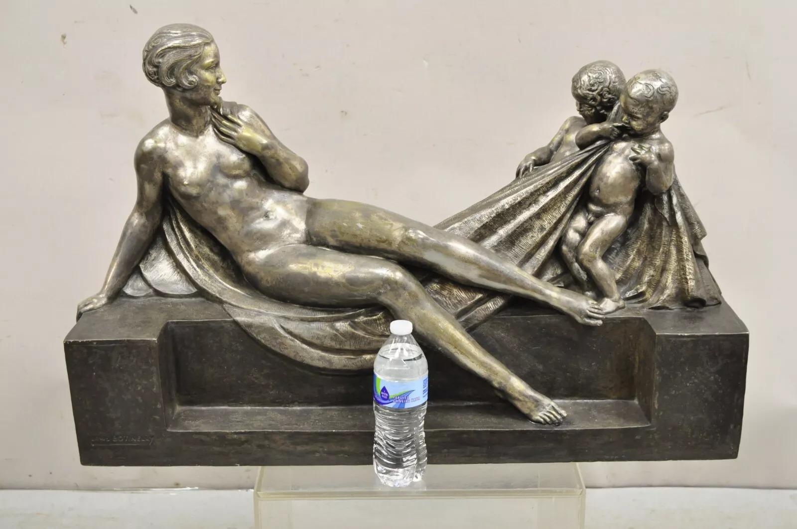 Antique Louis Marcel Botinelly French Art Deco Bronze Sculpture Nude & Infants For Sale 7