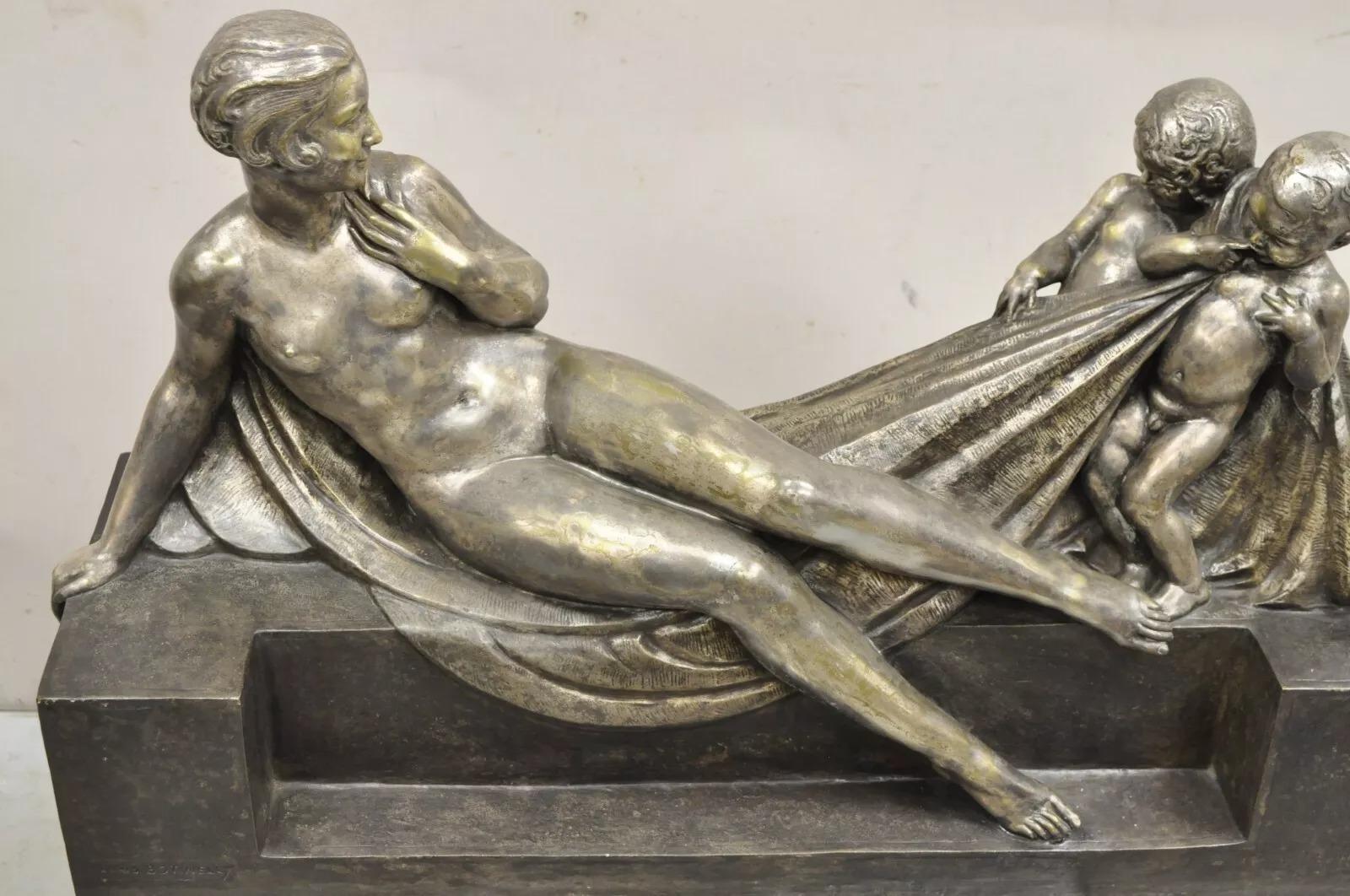 Antique Louis Marcel Botinelly French Art Deco Bronze Sculpture Nude & Infants For Sale 9