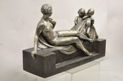 Antique Louis Marcel Botinelly French Art Deco Bronze Sculpture Nude & Infants