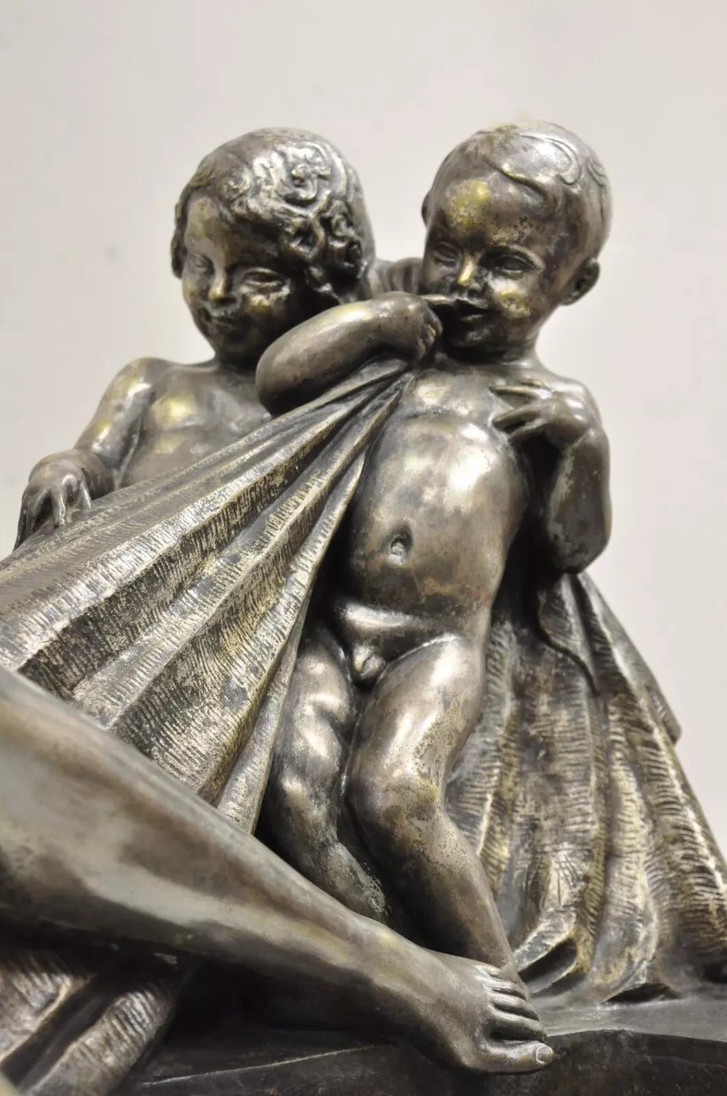 20th Century Antique Louis Marcel Botinelly French Art Deco Bronze Sculpture Nude & Infants For Sale