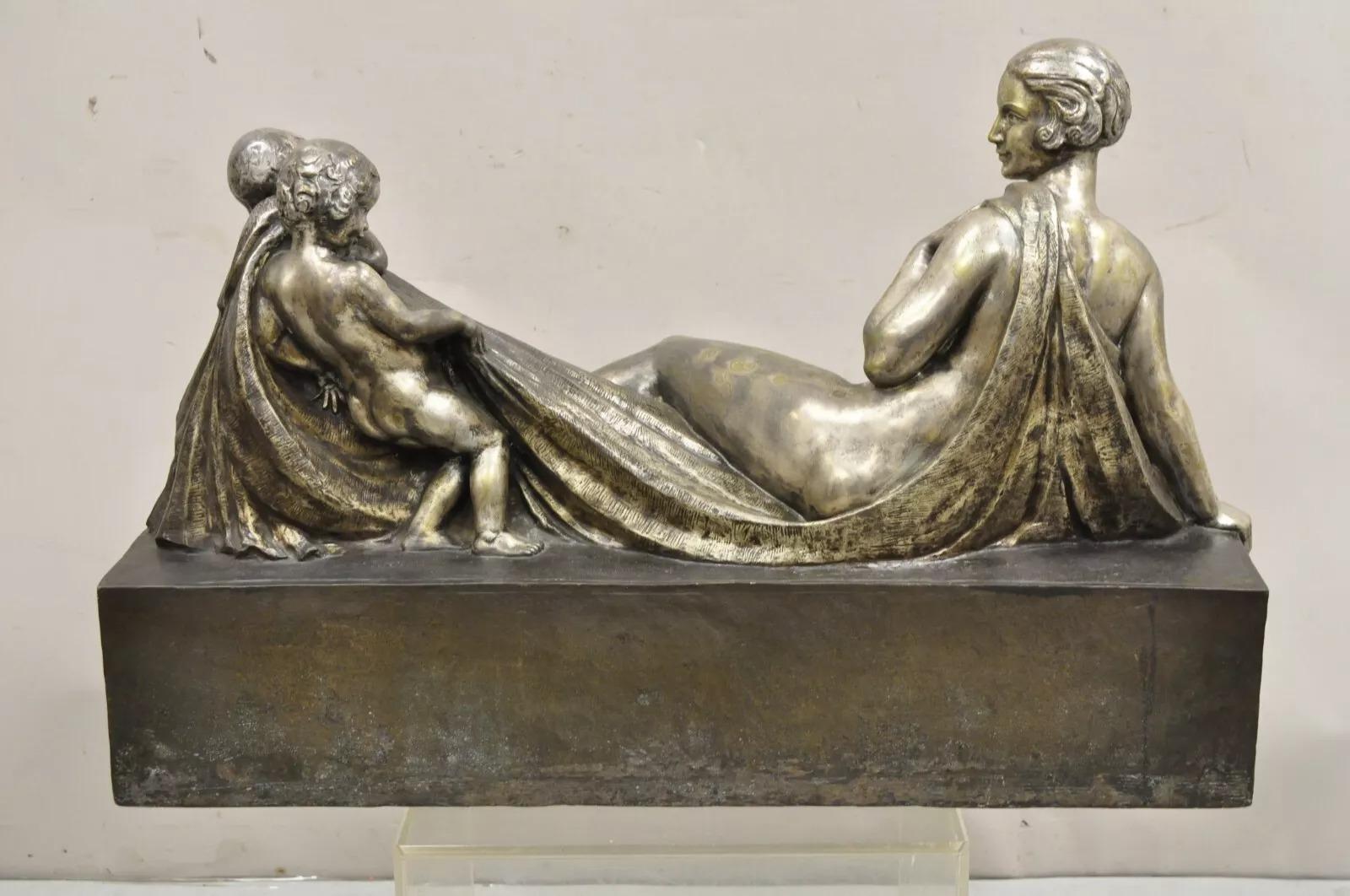 Antique Louis Marcel Botinelly French Art Deco Bronze Sculpture Nude & Infants For Sale 3