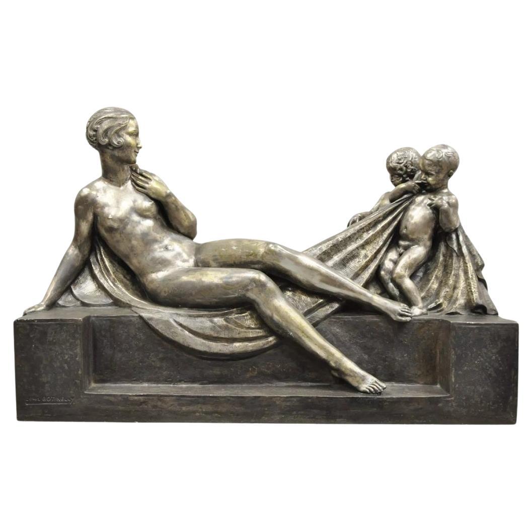 Antique Louis Marcel Botinelly Escultura de Bronce Art Decó Francesa Desnudo e Infantes
