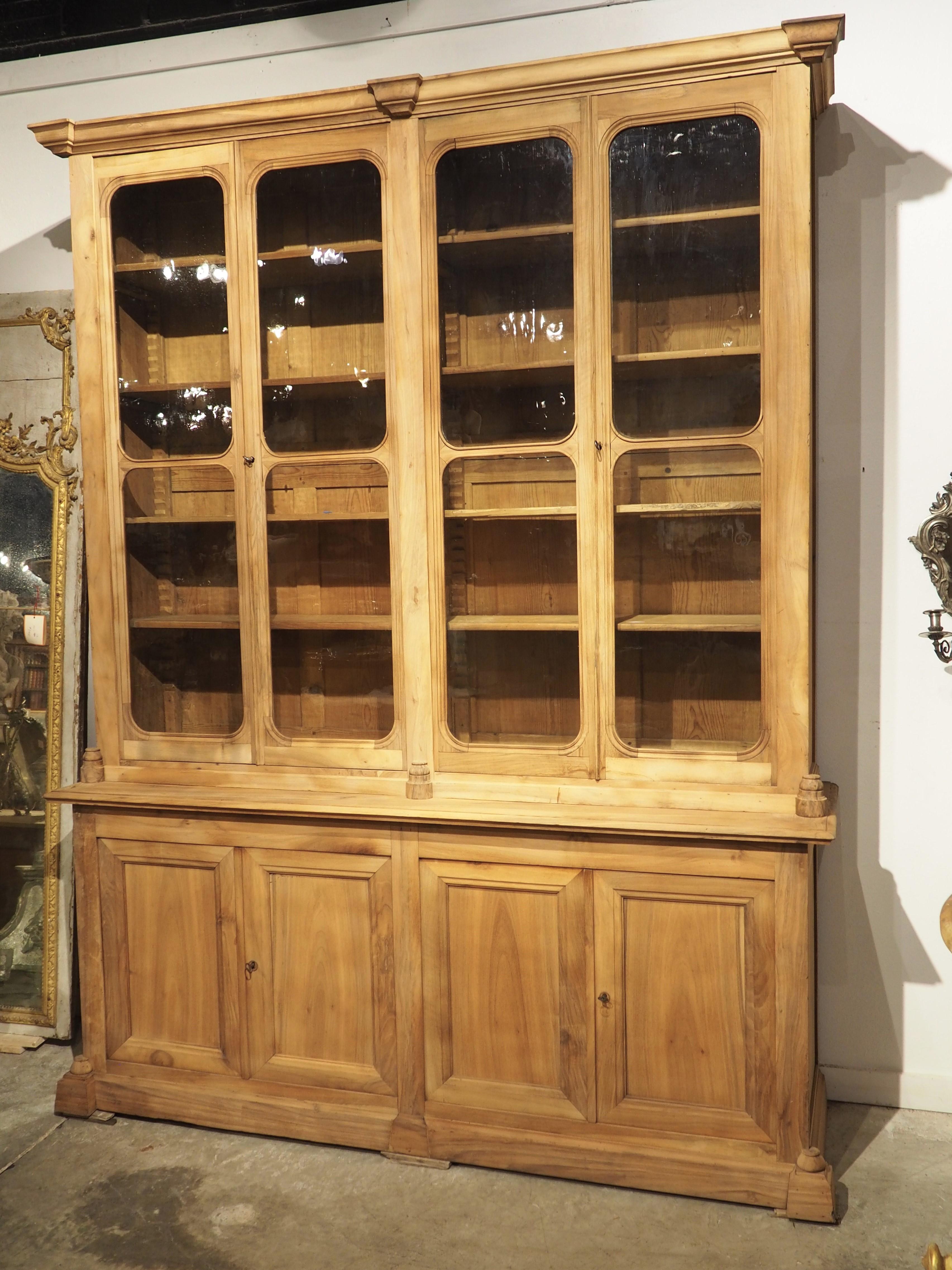 Antique Louis Philippe Bibliothèque in Stripped Walnut, Original Glass, C. 1850 14