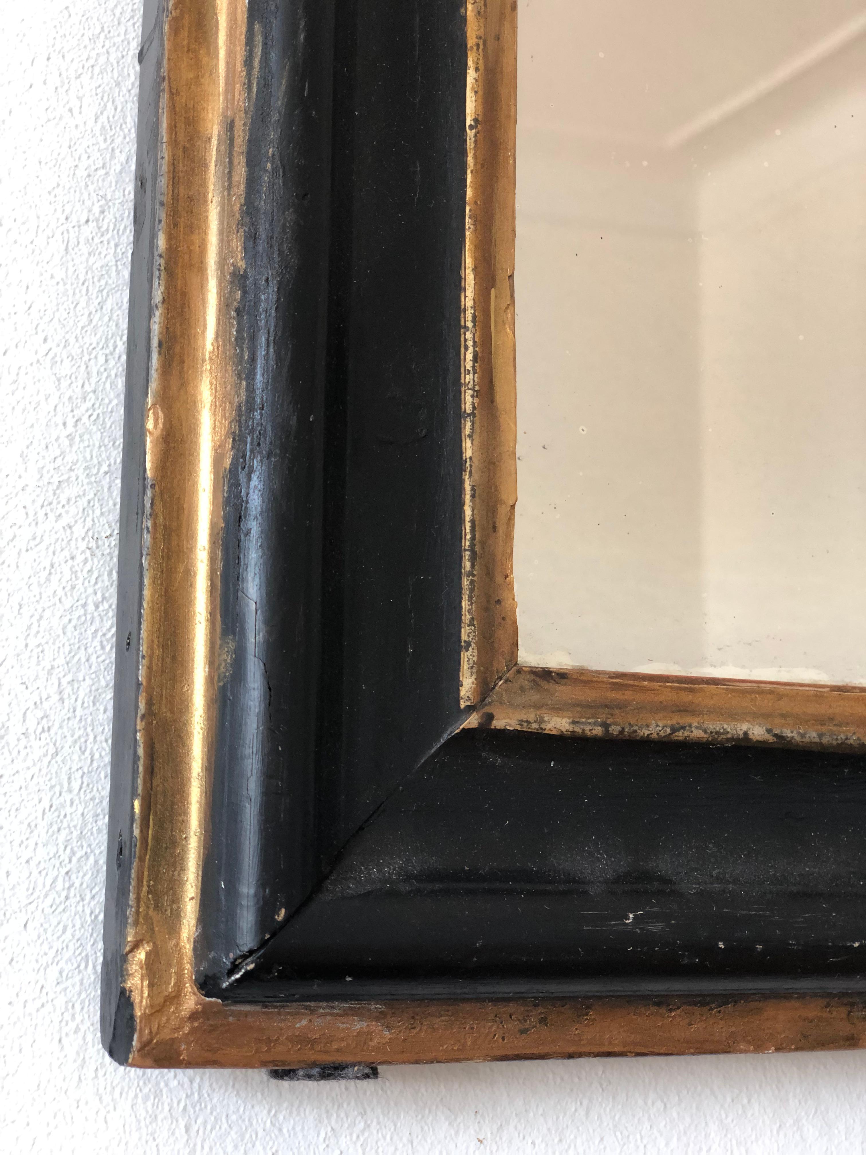 Antique Louis Philippe French Full Length Mirror in Schwarz und Gold, 19. Jahrhundert (Französisch) im Angebot