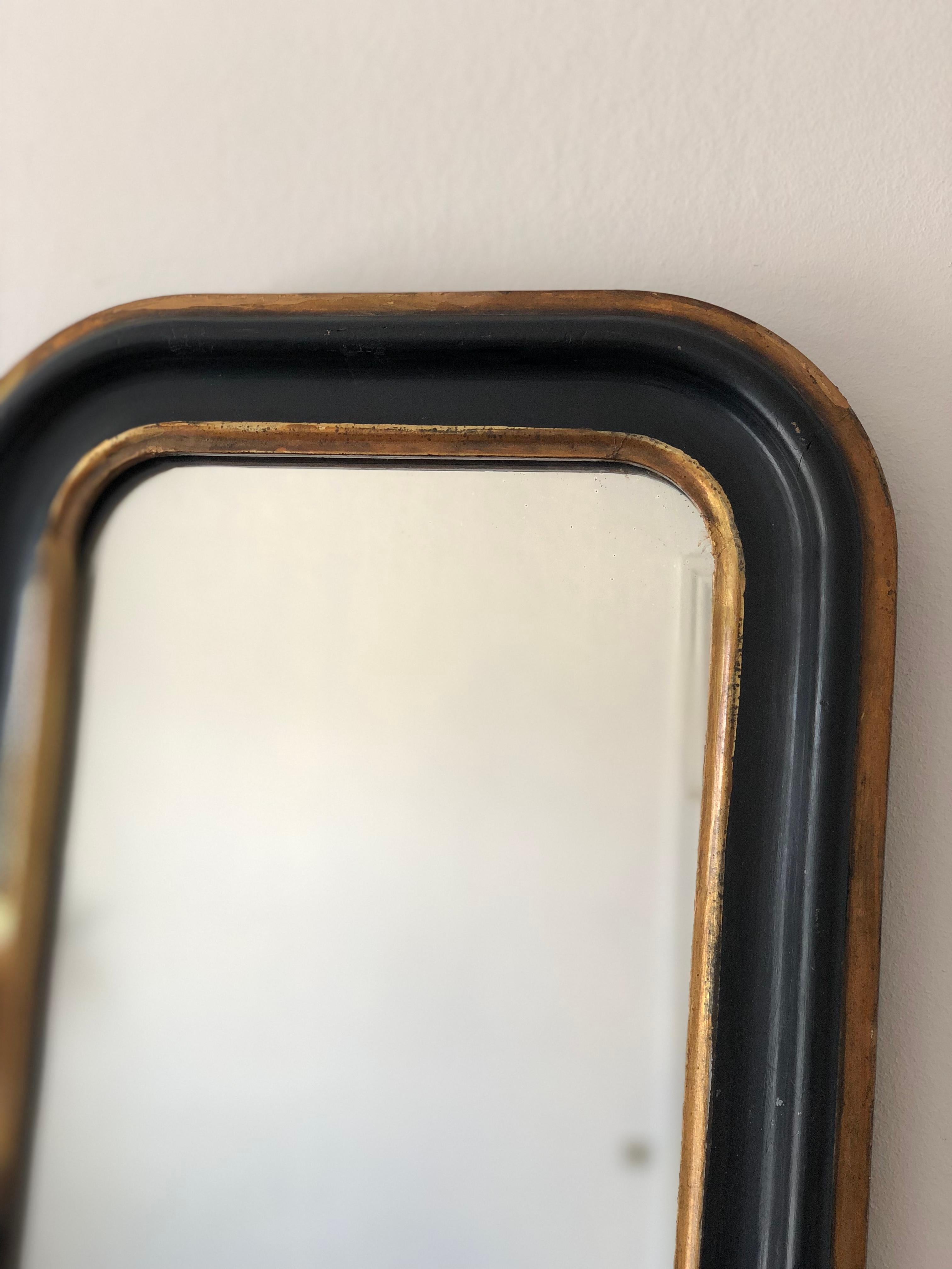 Antique Louis Philippe French Full Length Mirror in Schwarz und Gold, 19. Jahrhundert im Zustand „Gut“ im Angebot in Sakskøbing, DK