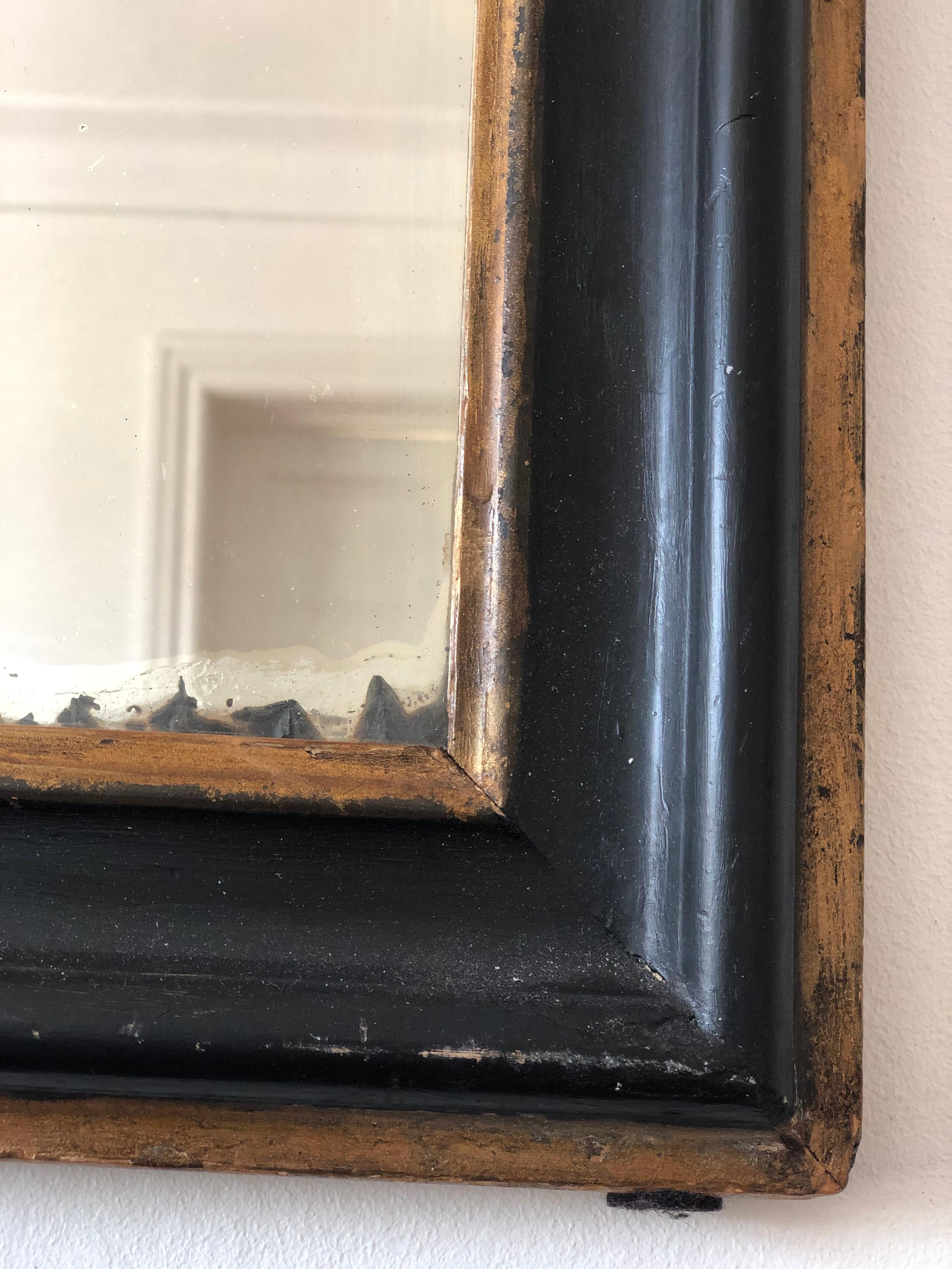 Antique Louis Philippe French Full Length Mirror in Schwarz und Gold, 19. Jahrhundert (Mercury-Glas) im Angebot