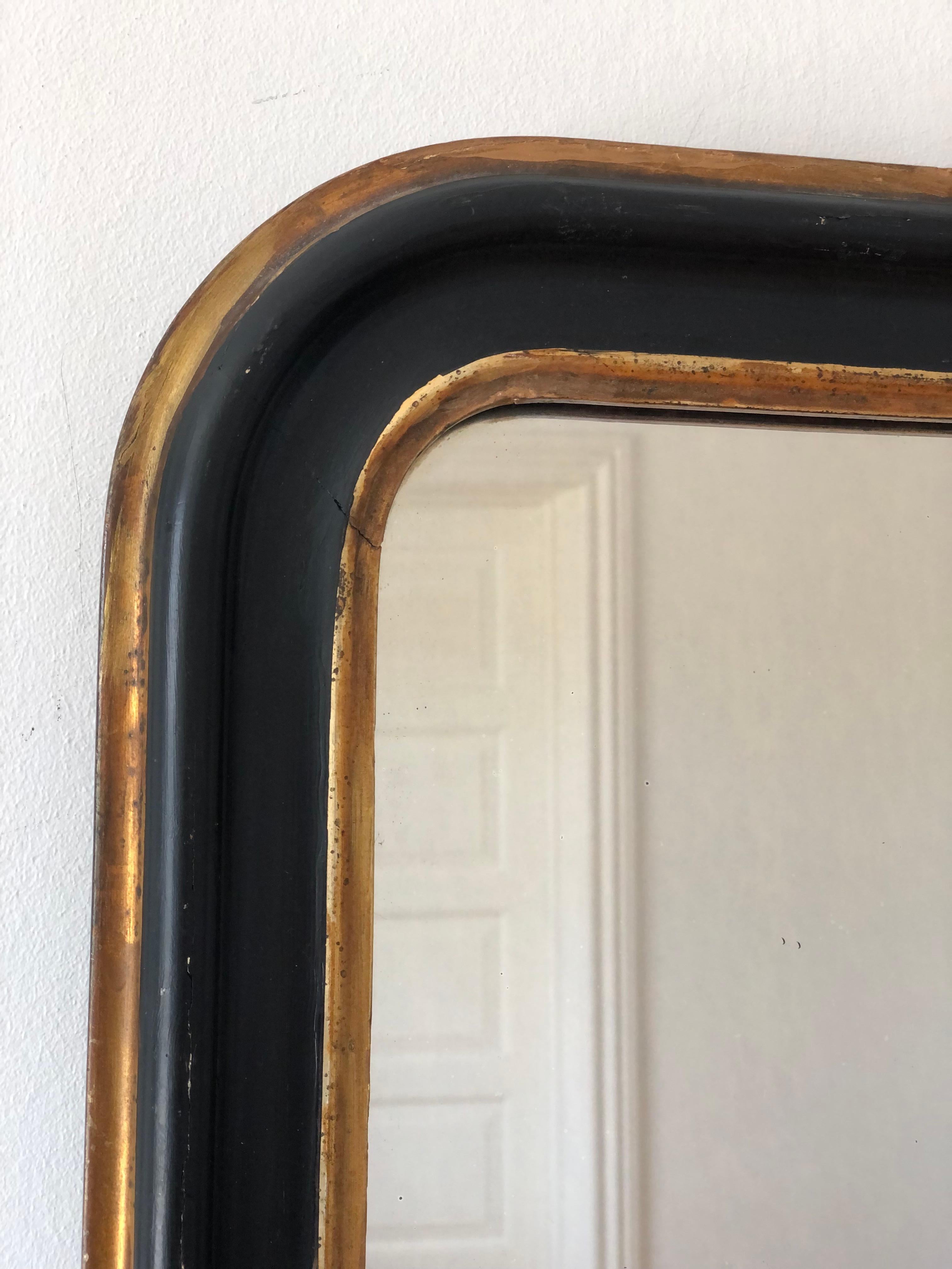 Antique Louis Philippe French Full Length Mirror in Schwarz und Gold, 19. Jahrhundert im Angebot 1