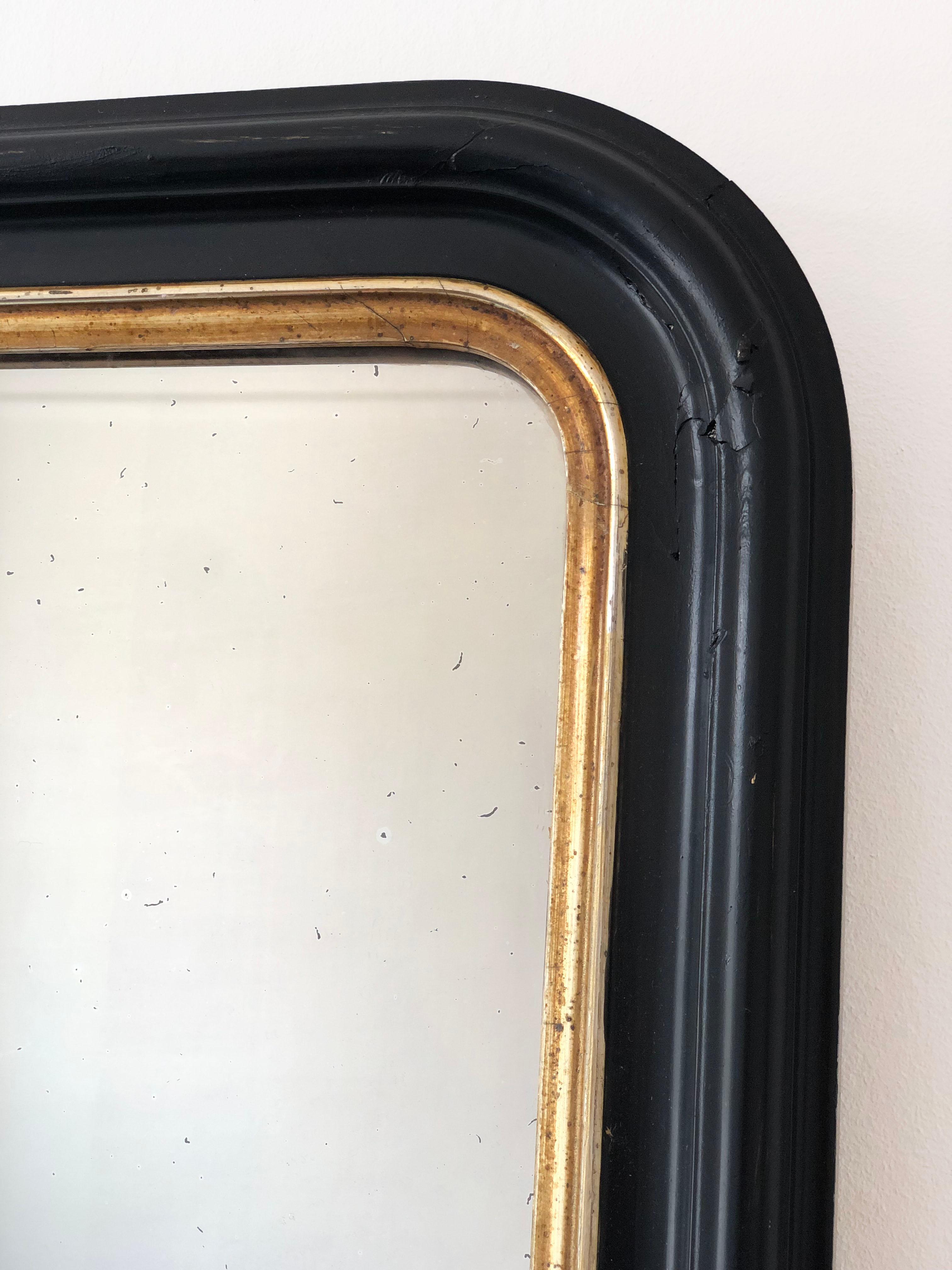 Gilt Antique Louis Philippe French Full length Mirror in Black and Gold, Late 19th Ce For Sale