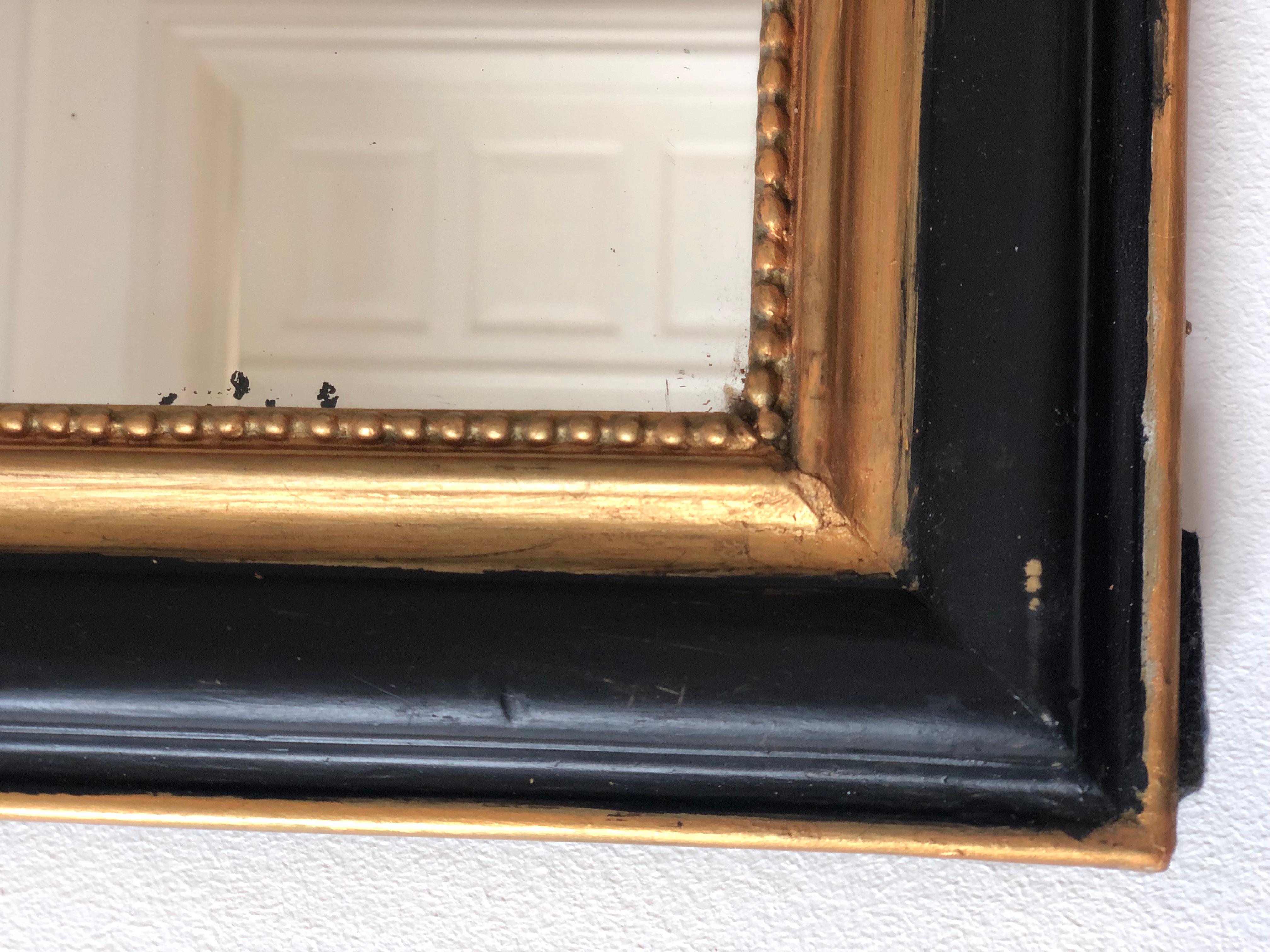 Gilt Antique Louis Philippe French Full length Mirror in Black and Gold, Late 19th Ce For Sale