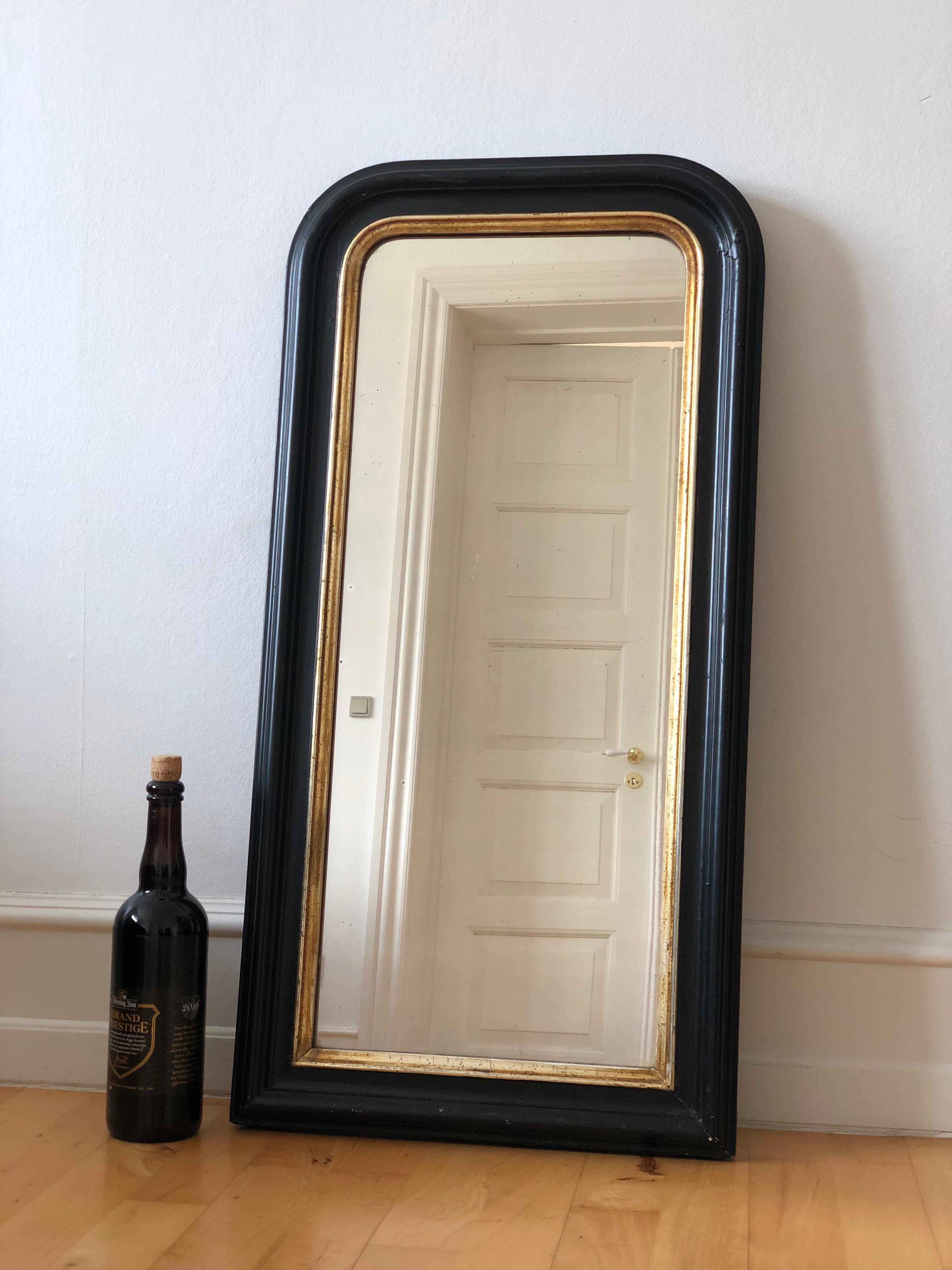 Antique Louis Philippe French Full length Mirror in Black and Gold, Late 19th Ce In Good Condition For Sale In Sakskøbing, DK