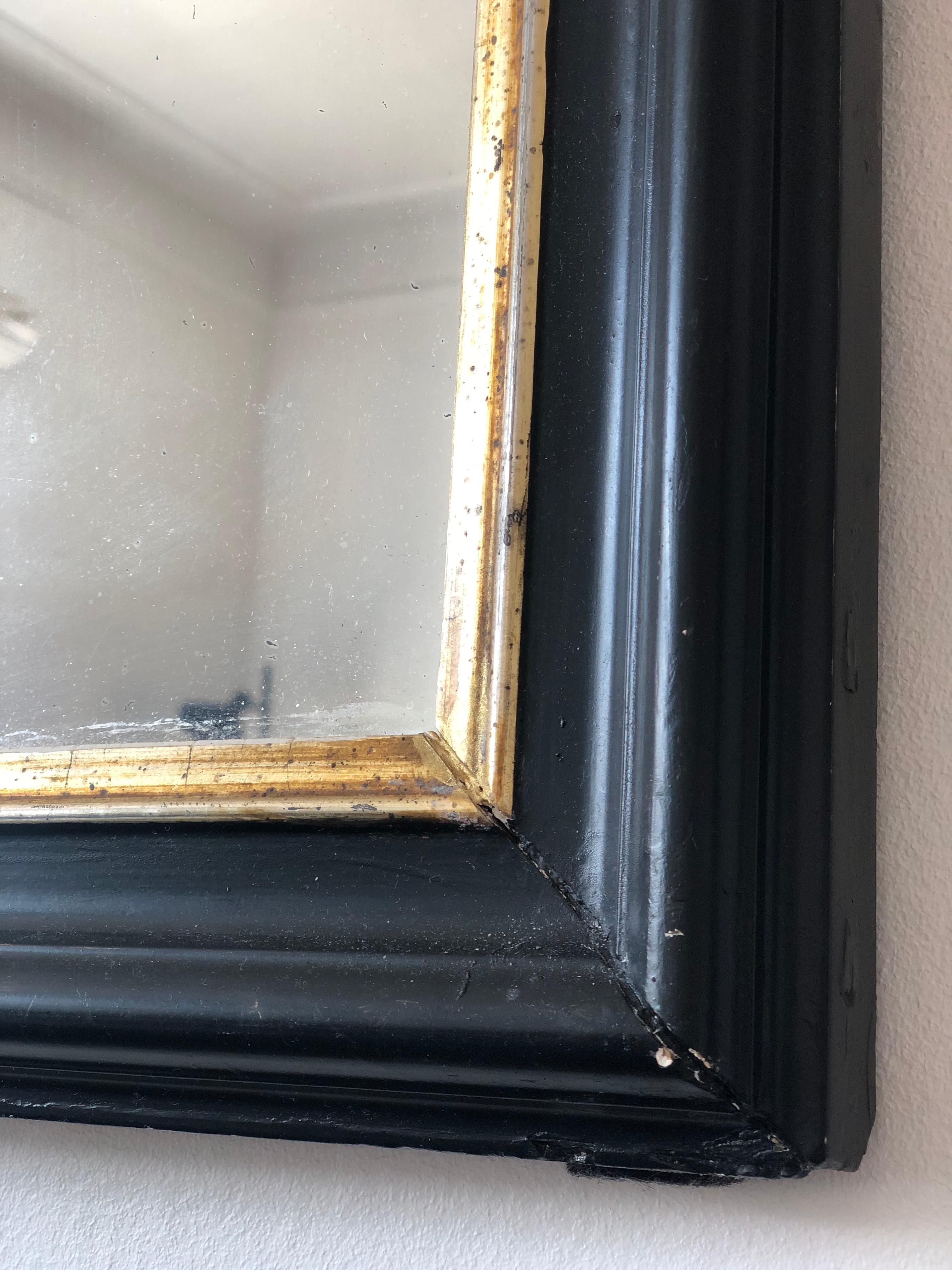 19th Century Antique Louis Philippe French Full length Mirror in Black and Gold, Late 19th Ce For Sale