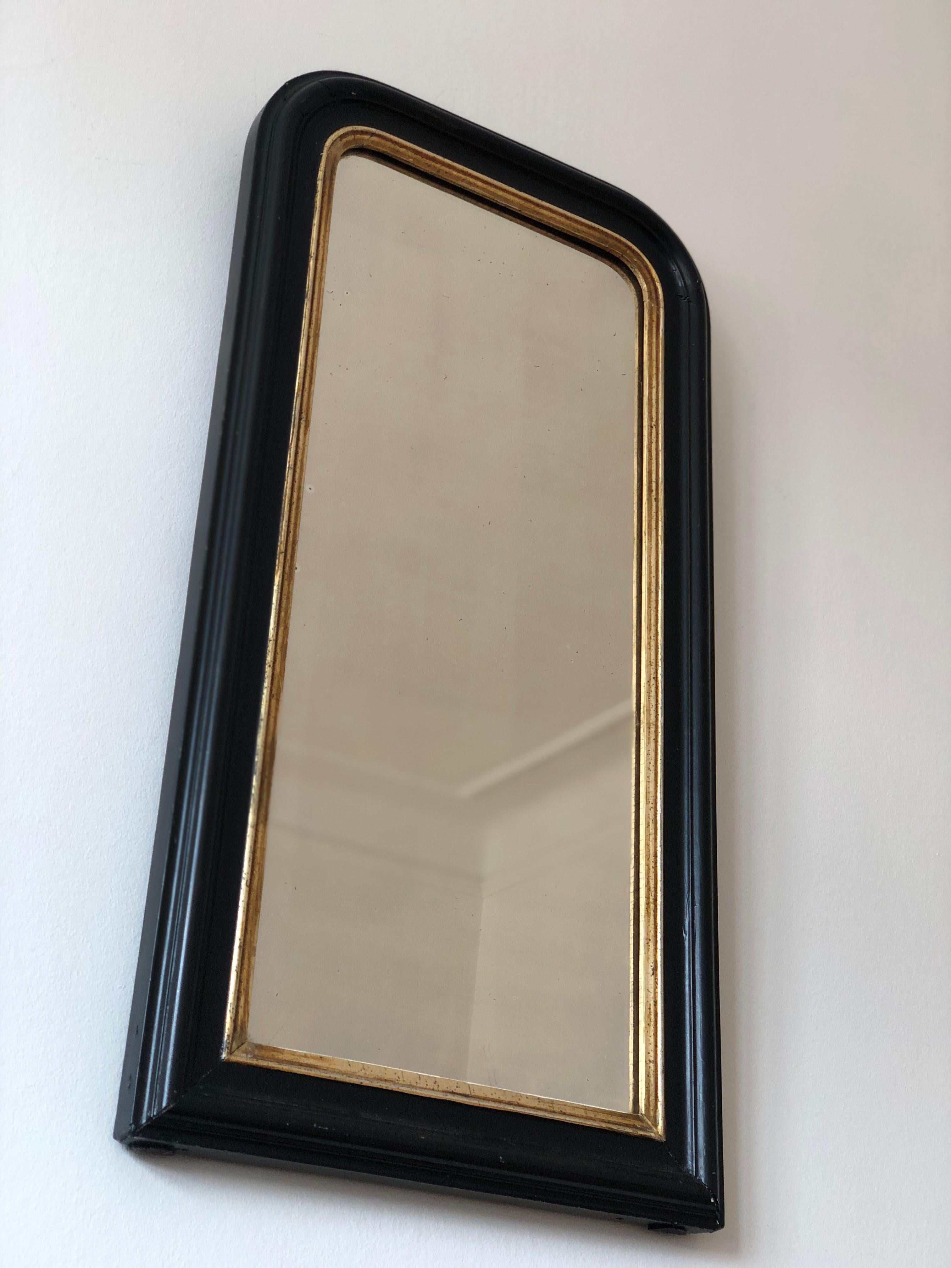 Mercury Glass Antique Louis Philippe French Full length Mirror in Black and Gold, Late 19th Ce For Sale