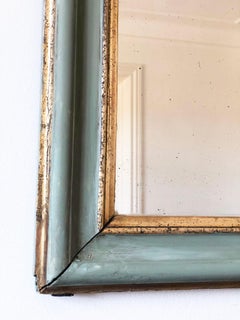 Antique Louis Philippe French Full length Mirror in Green and Gold, Late 19th Ce