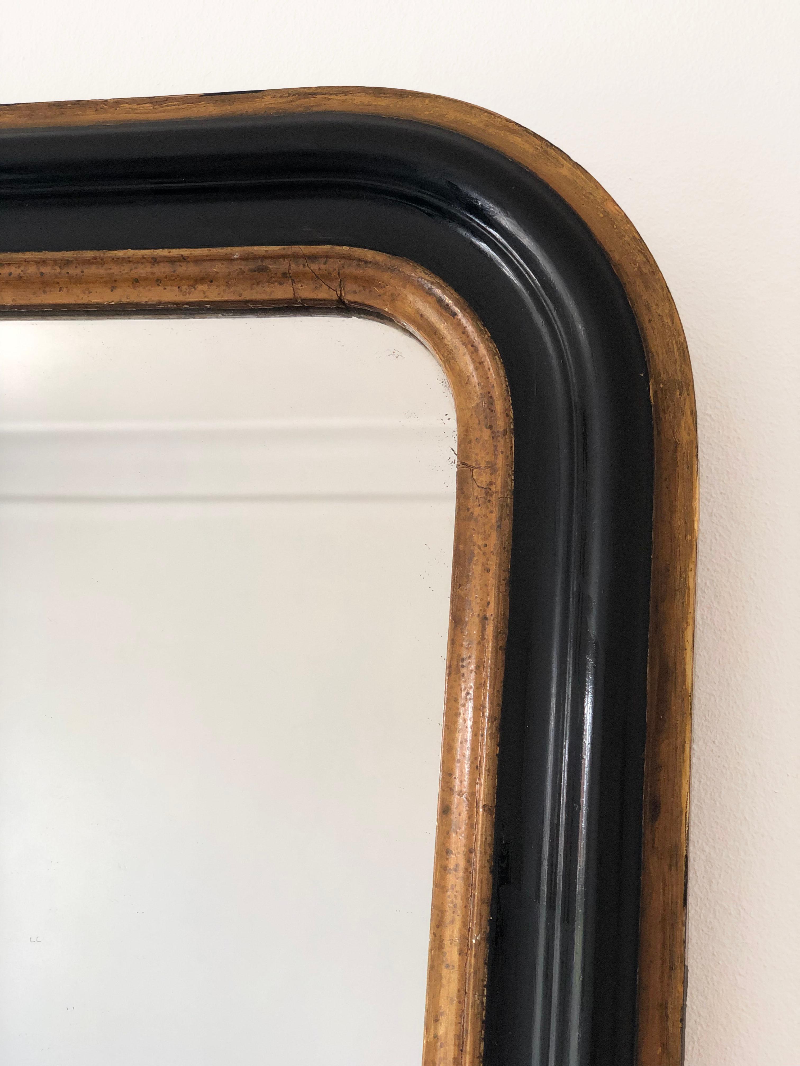 Antique Louis Philippe French Mirror in Black and Gold, Finales S. XIX Luis Felipe en venta