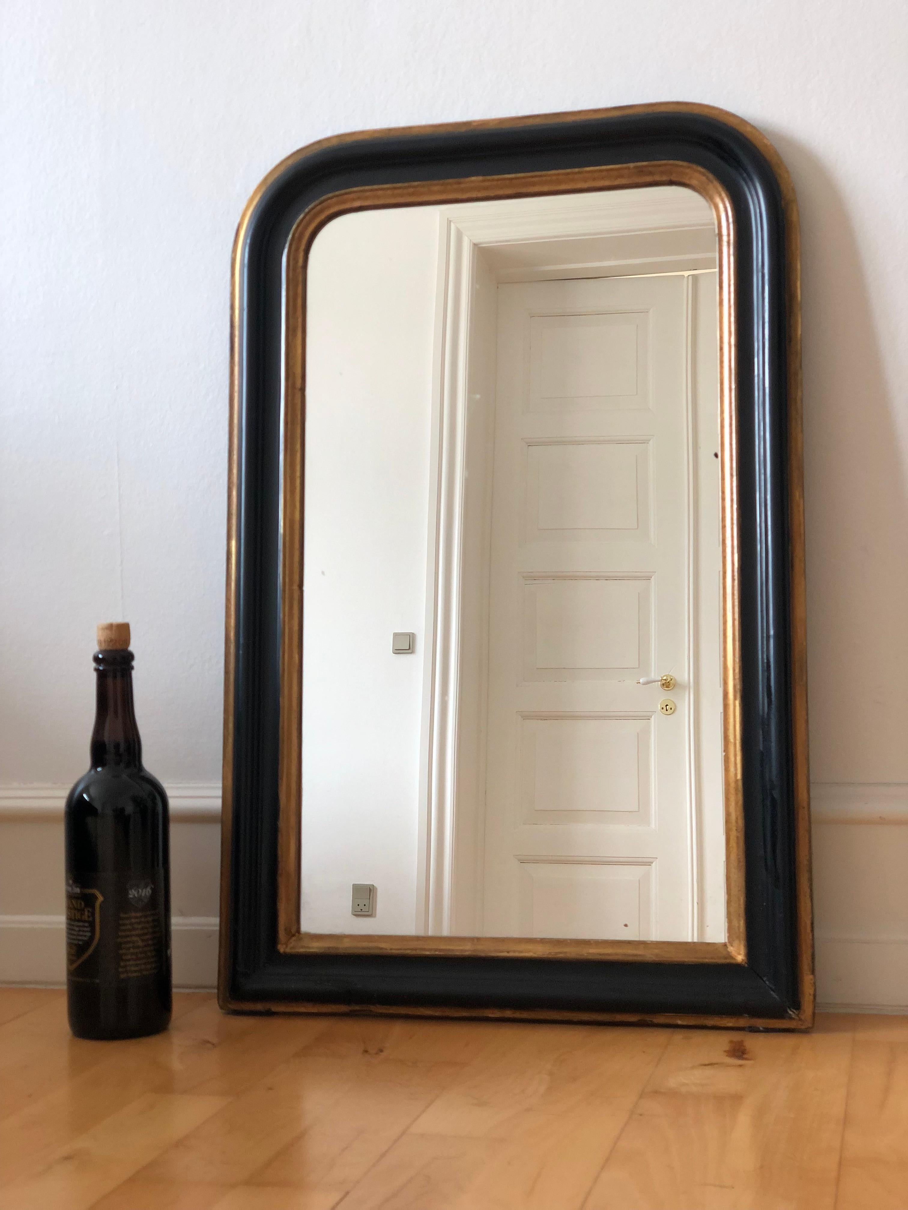 Antique Louis Philippe French Mirror in Black and Gold, Finales S. XIX Francés en venta