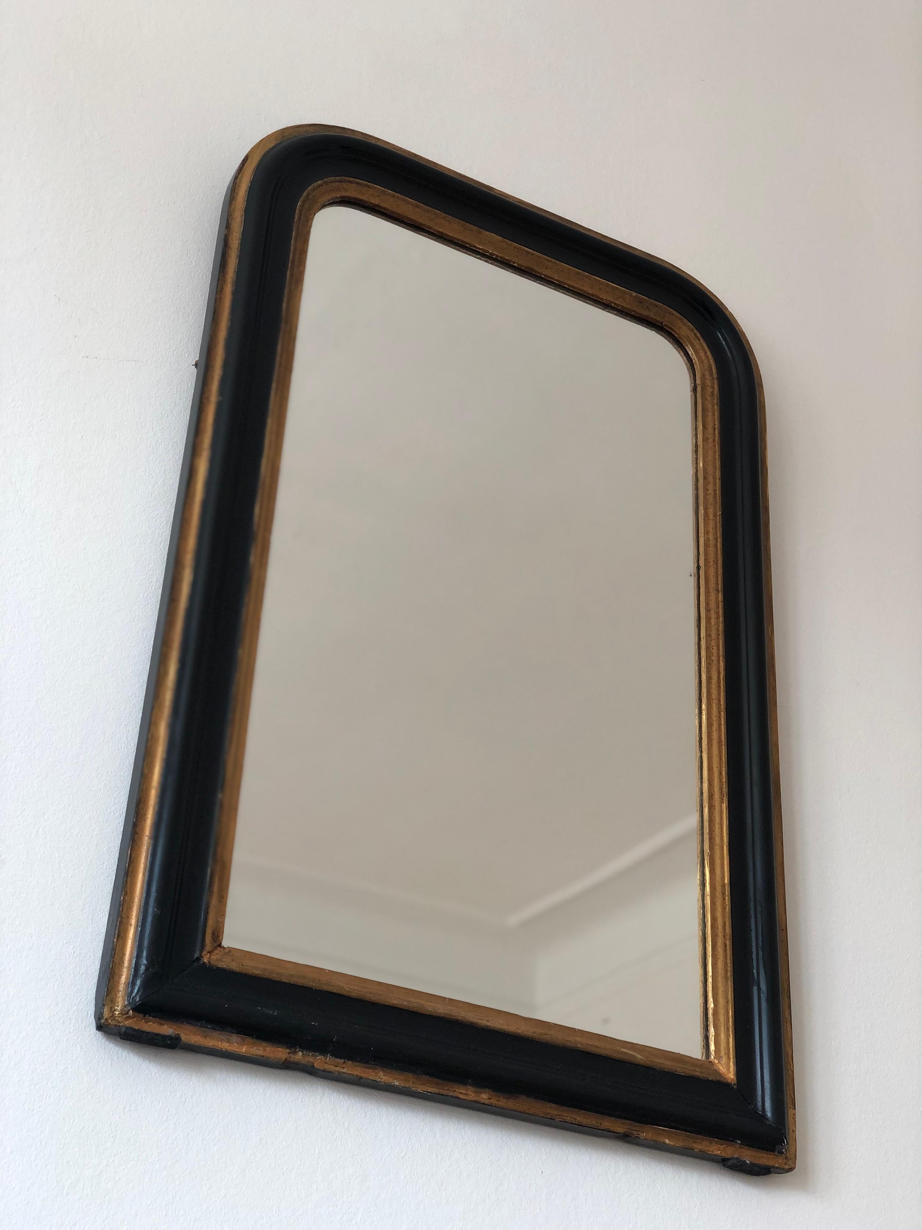 Antique Louis Philippe French Mirror in Black and Gold, Finales S. XIX en Bueno estado para la venta en Sakskøbing, DK