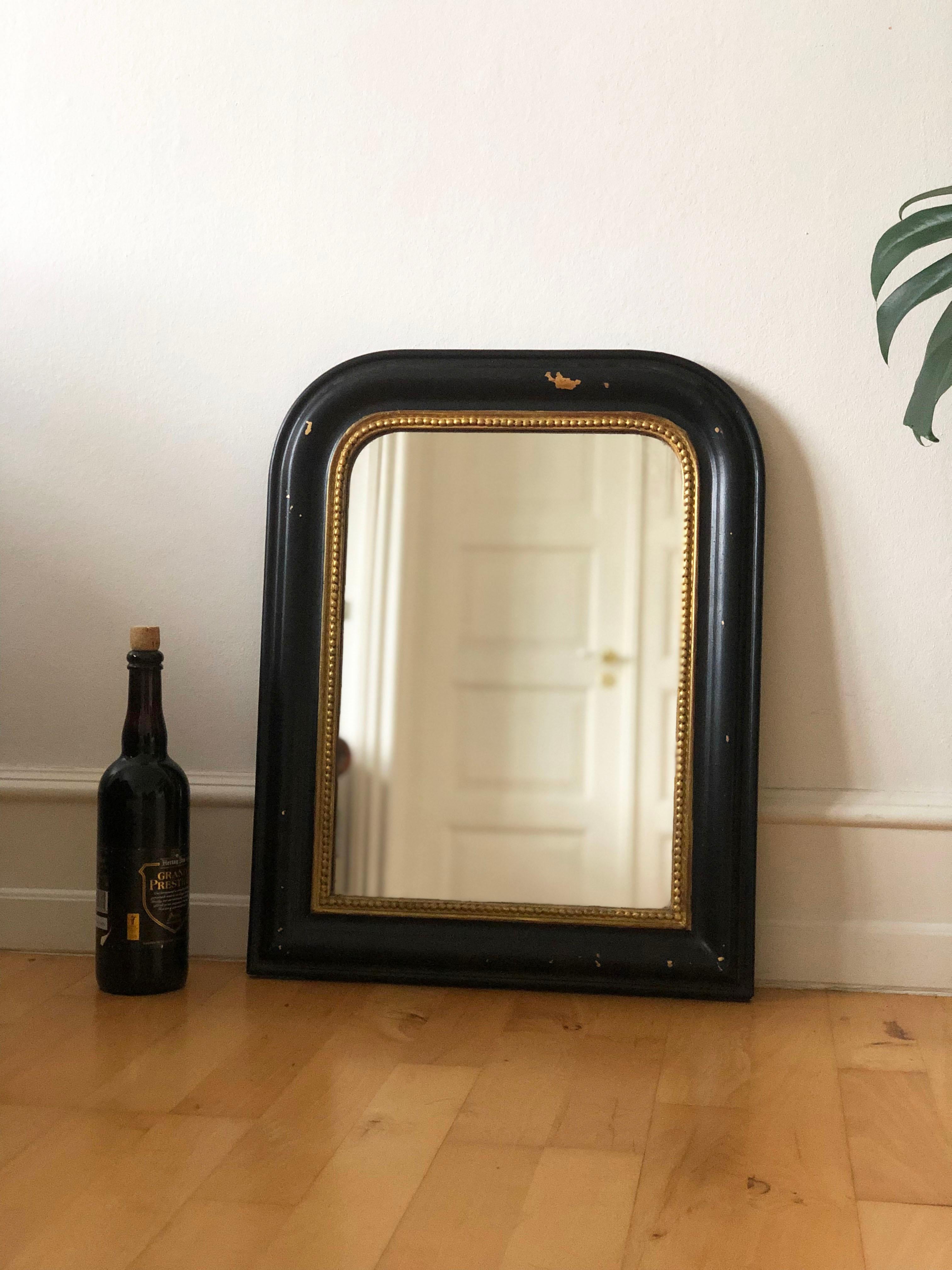 Antique Mirror French de Louis Philippe en noir et or Fin du 19ème siècle Bon état - En vente à Sakskøbing, DK