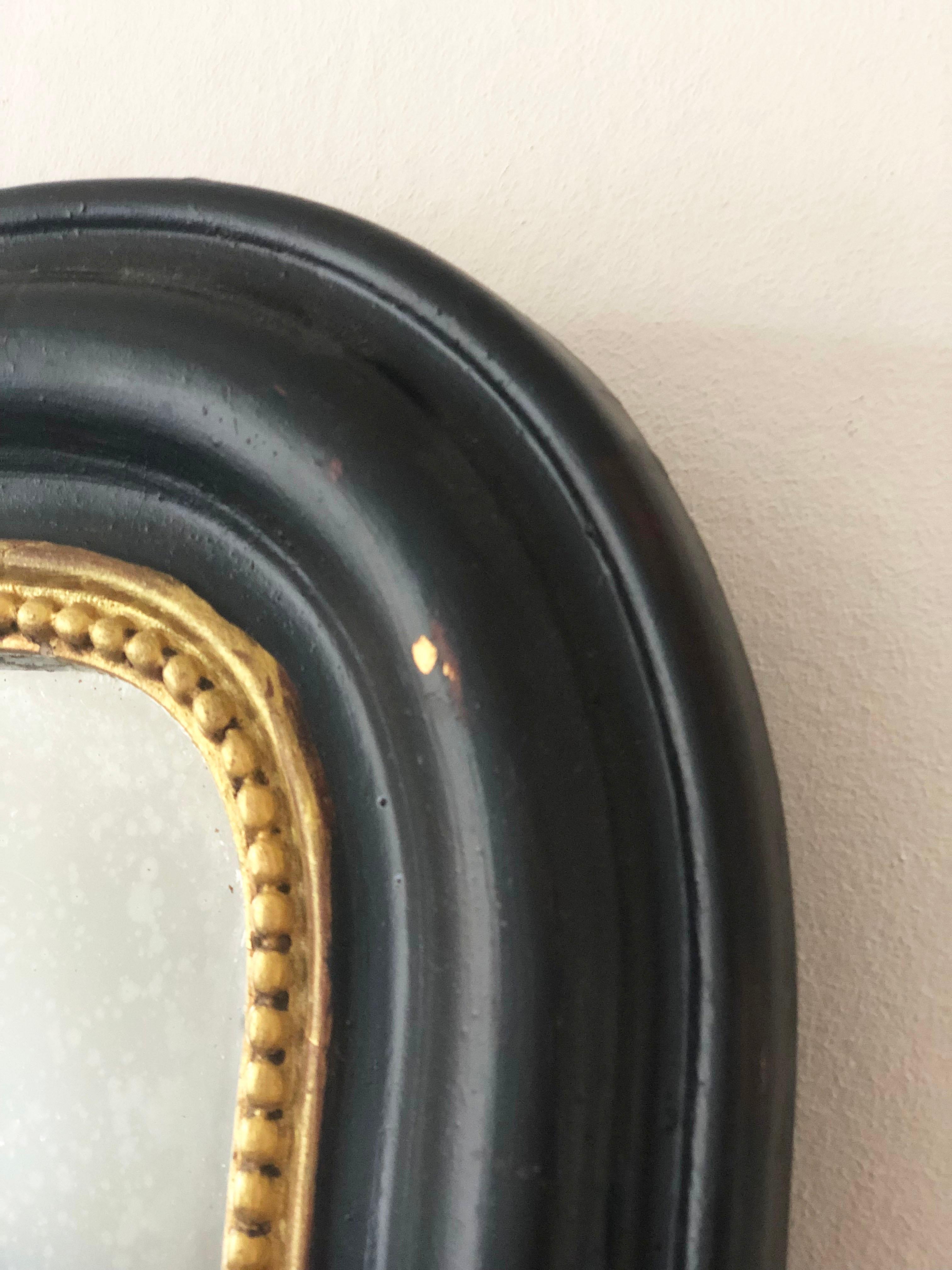 Miroir Antique Mirror French de Louis Philippe en noir et or Fin du 19ème siècle en vente