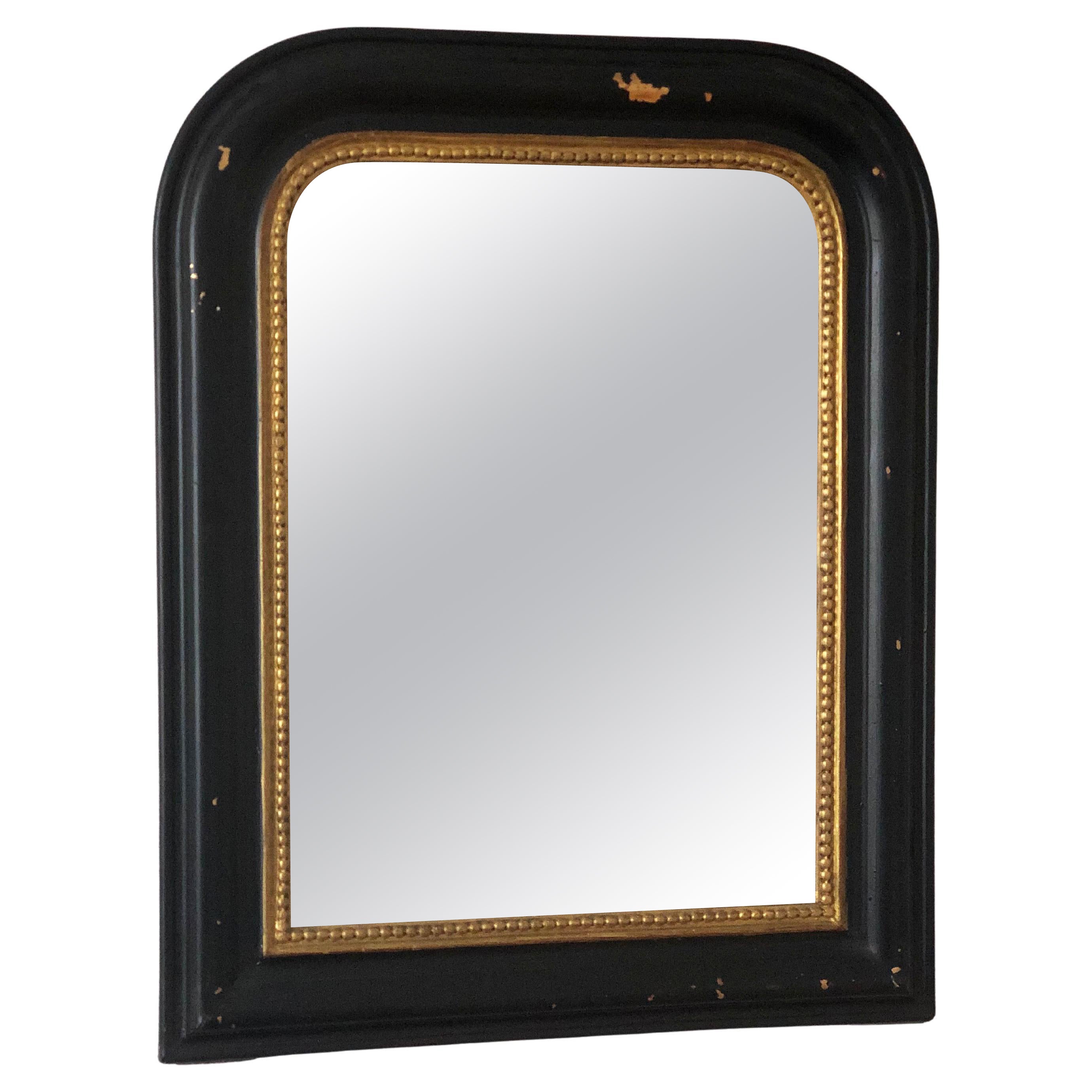 Antique Louis Philippe French Mirror In Black and Gold Late 19th Century