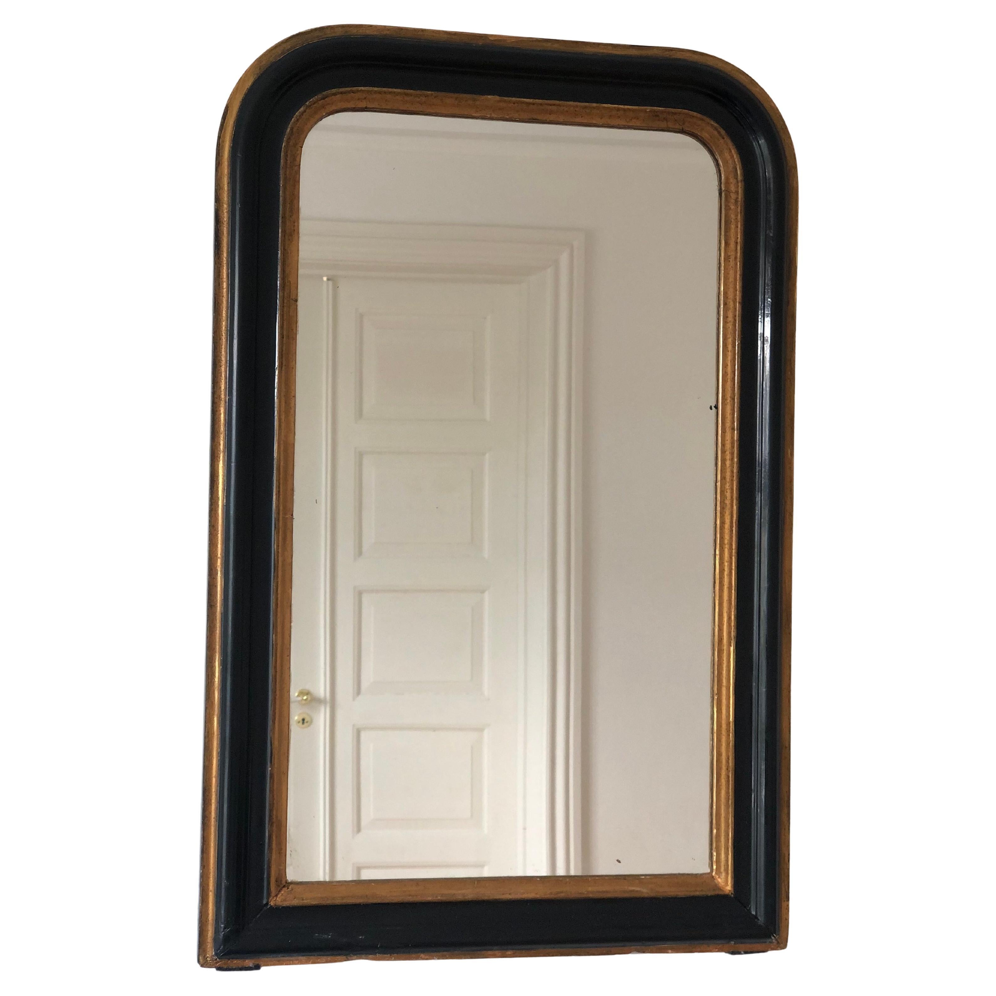 Antique Louis Philippe French Mirror in Black and Gold, Finales S. XIX en venta