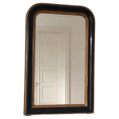 Antique Louis Philippe French Mirror in Black and Gold, Late 19th Century