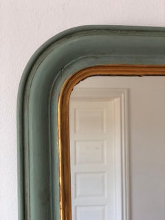Antique Louis Philippe French Mirror in Green and Gold, Late 19th Century
