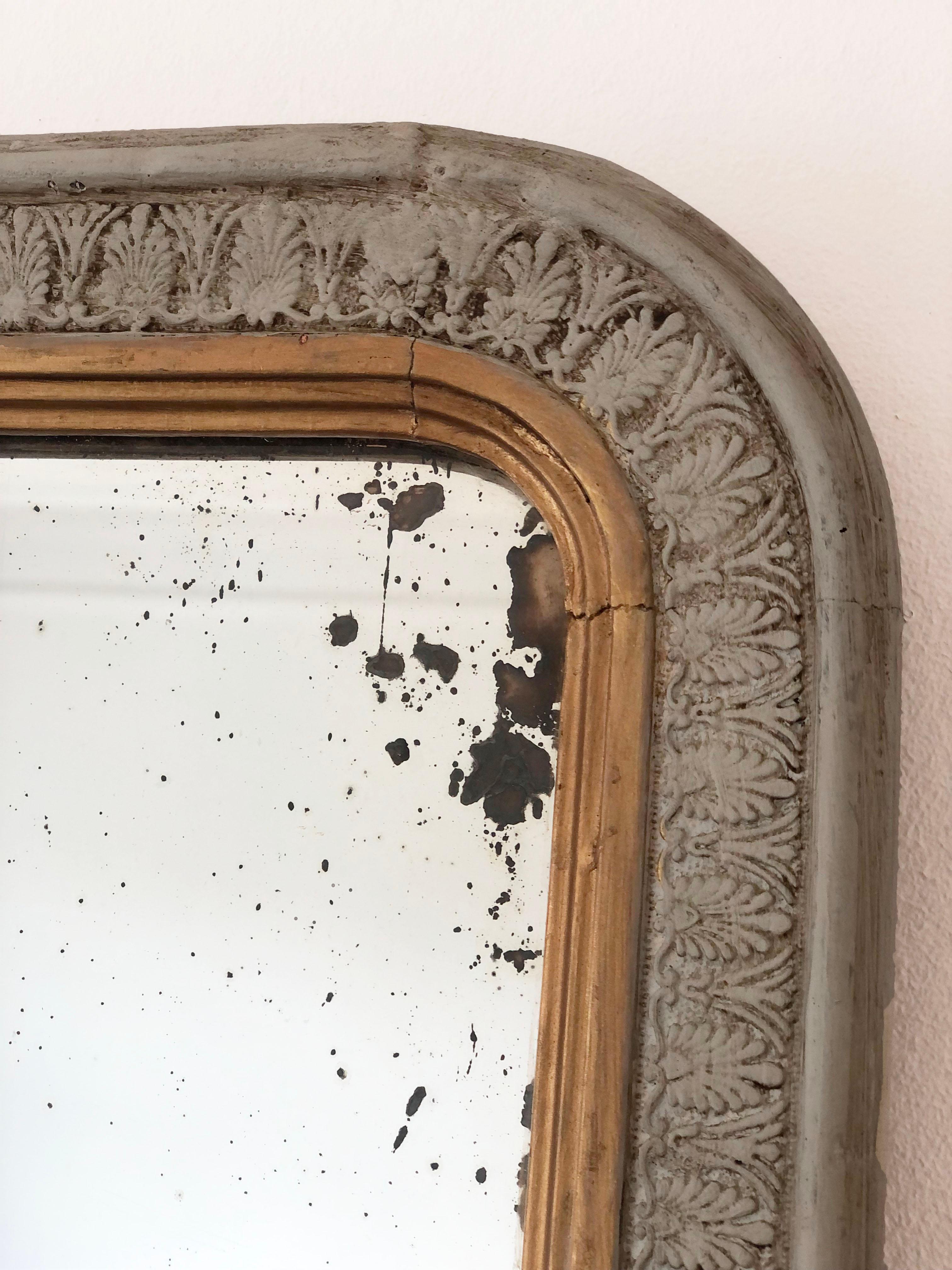Gilt Antique Louis Philippe French Mirror in Green and Gold, Late 19th Century For Sale