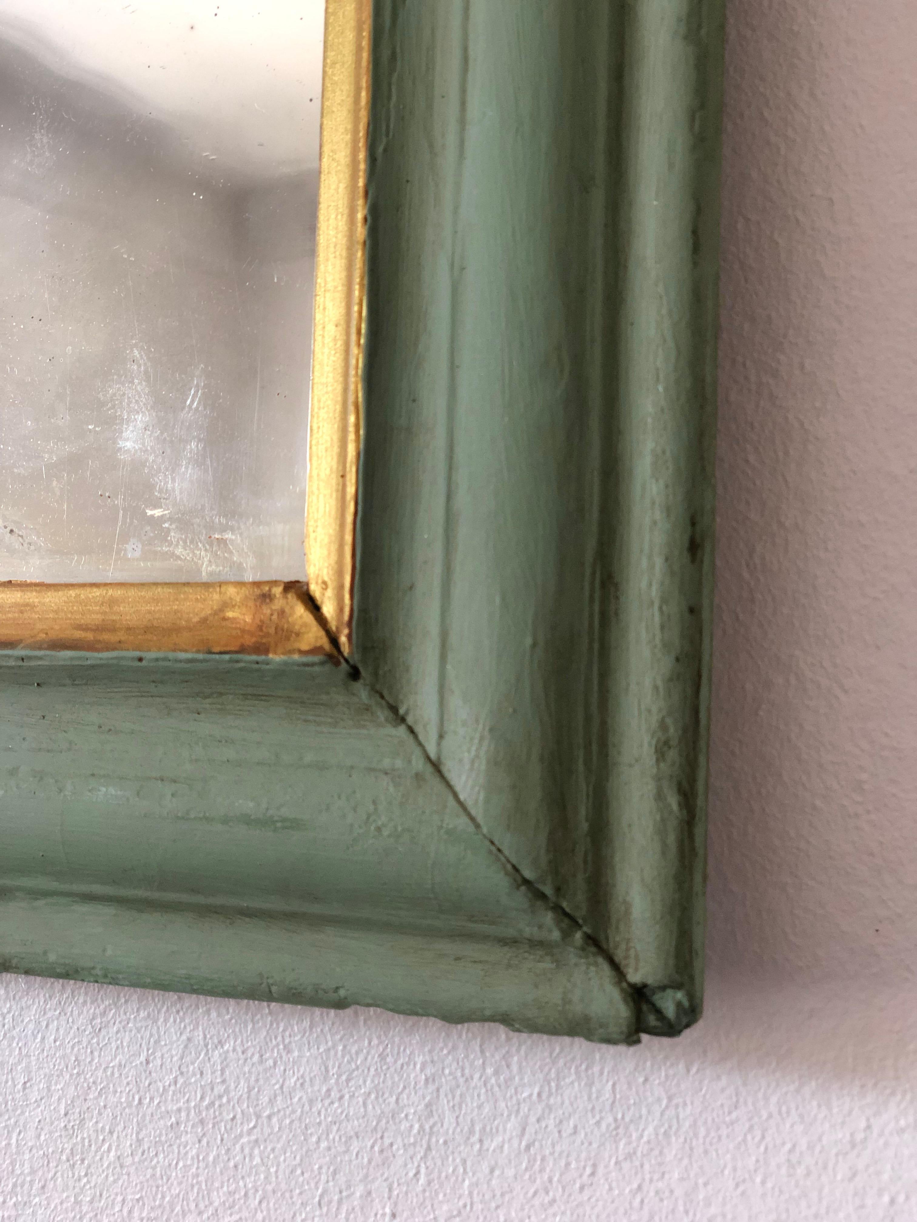 Antiker Louis Philippe French Mirror in Grün und Gold, Ende 19. Jahrhundert (Romantik) im Angebot