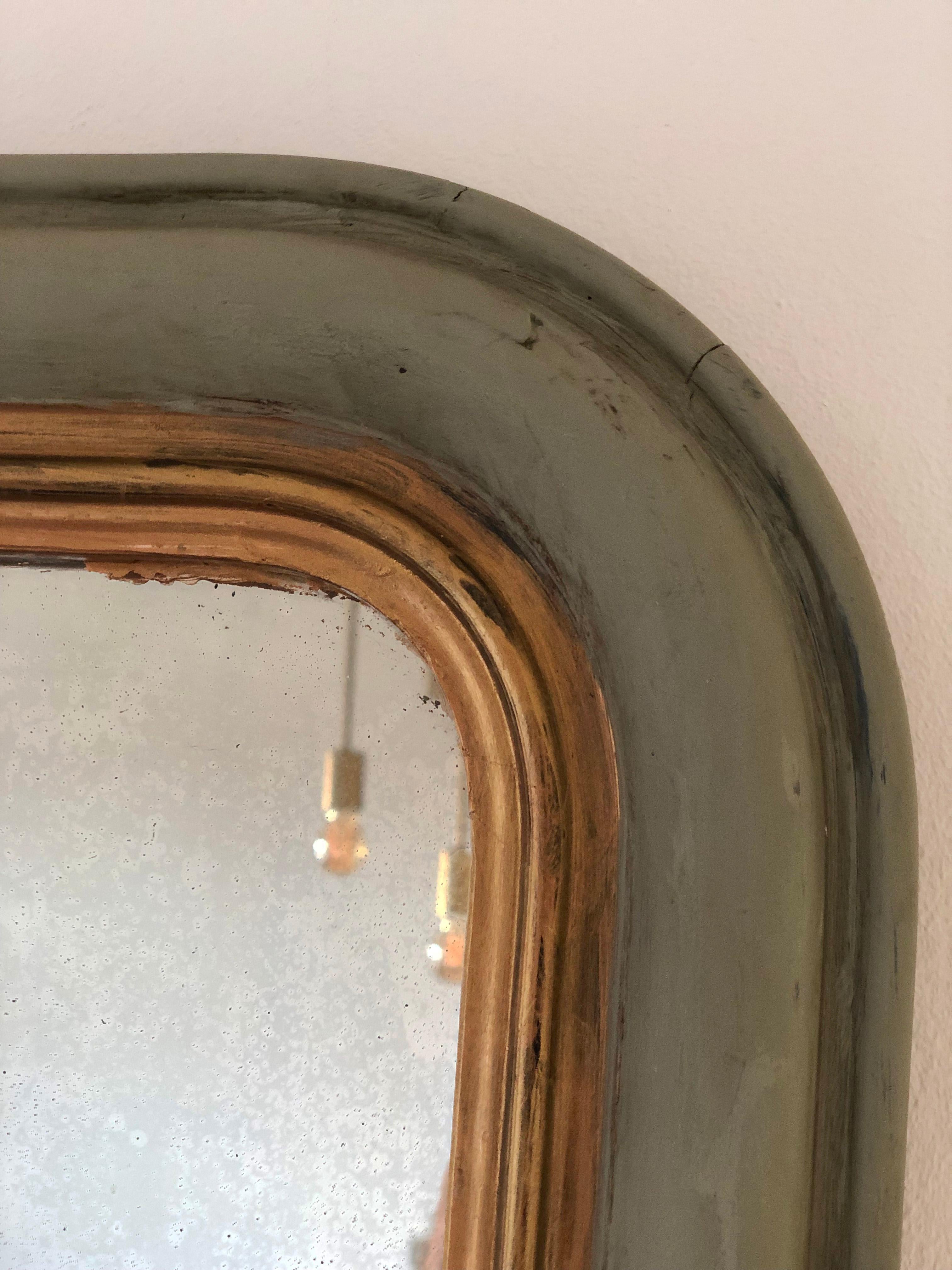 Antique Louis Philippe French Mirror in Green and Gold, Finales S. XIX Luis Felipe en venta