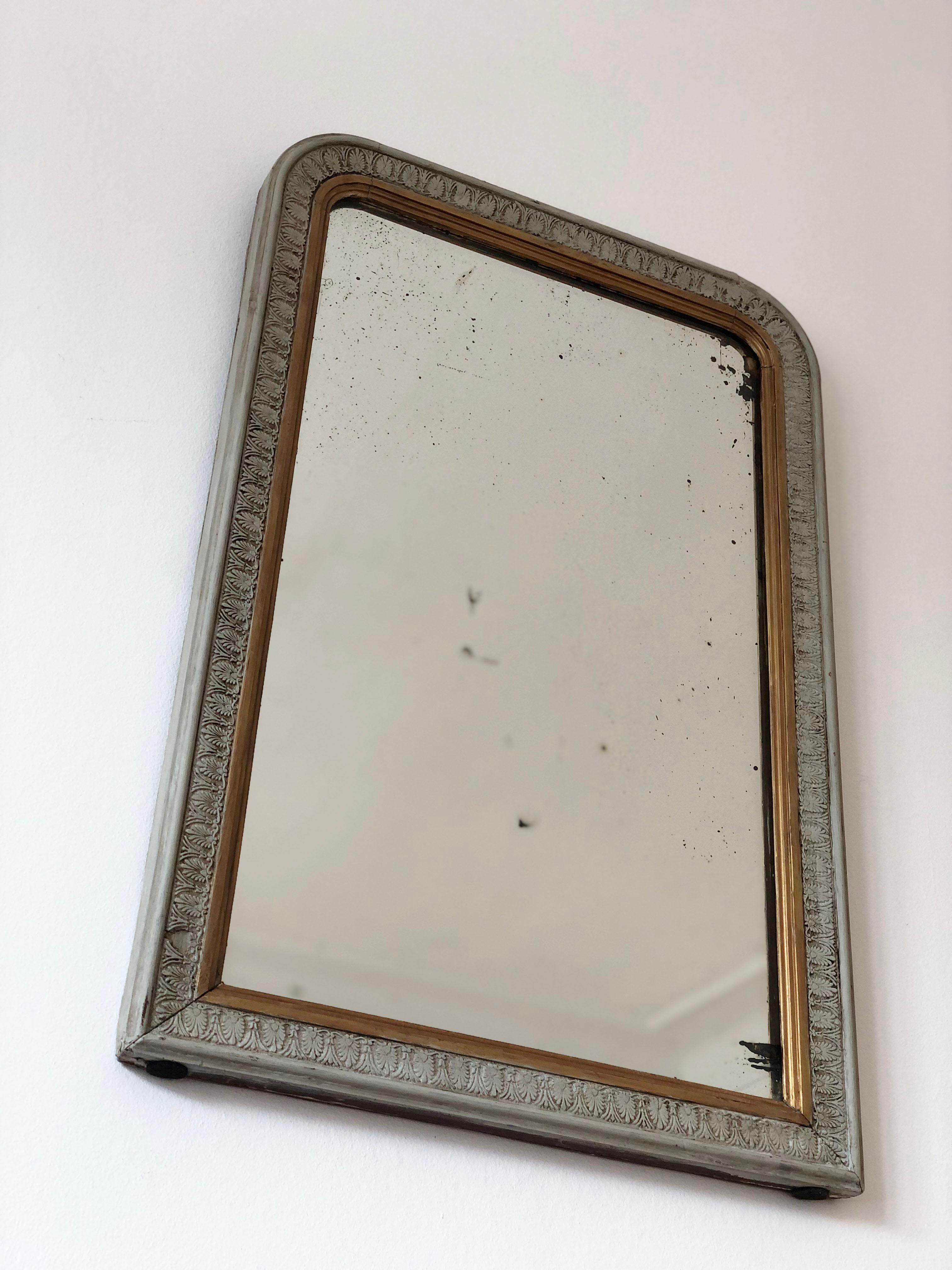 Antique Louis Philippe French Mirror in Green and Gold, Late 19th Century In Good Condition For Sale In Sakskøbing, DK