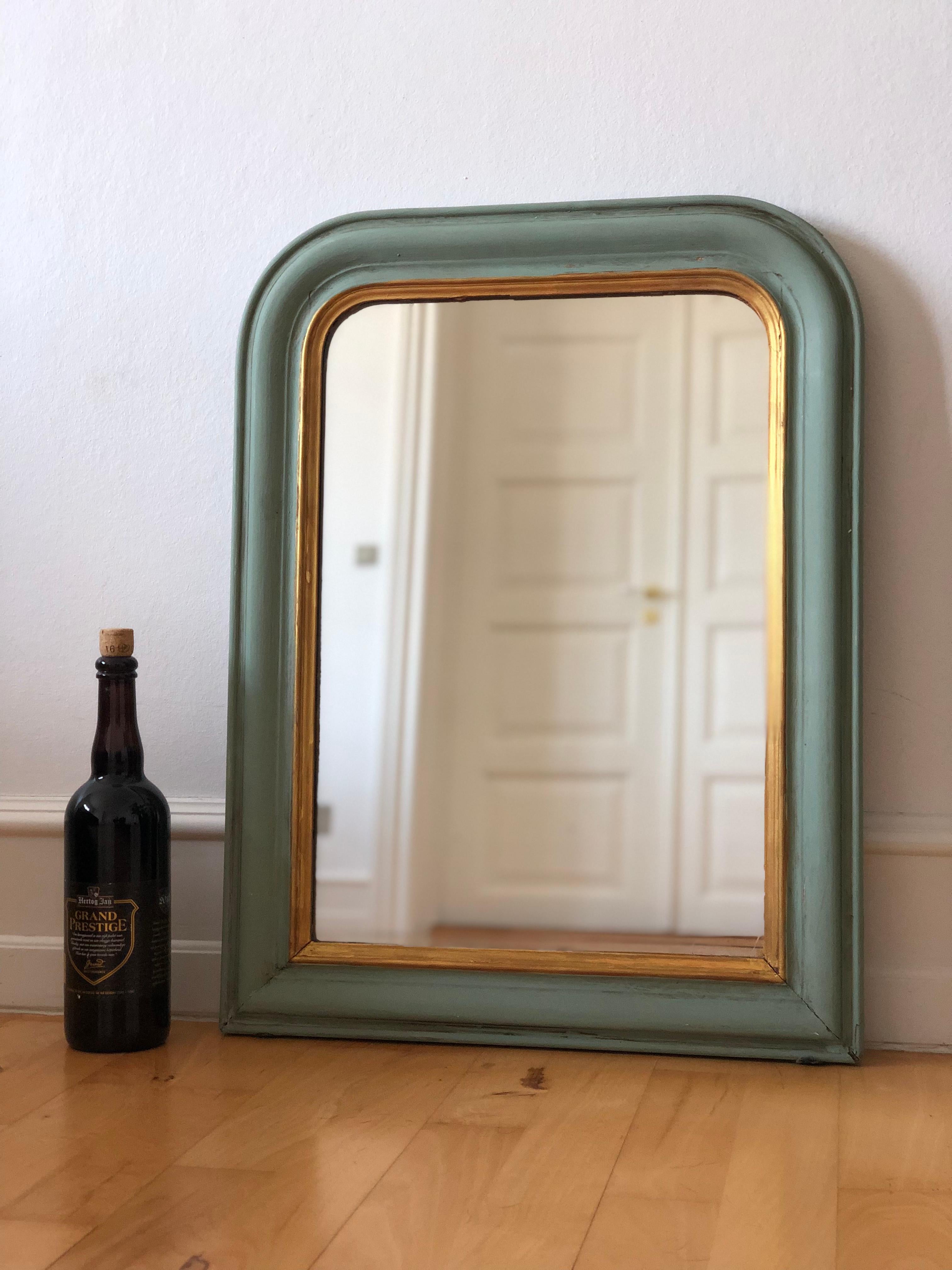 Antiker Louis Philippe French Mirror in Grün und Gold, Ende 19. Jahrhundert (Vergoldet) im Angebot