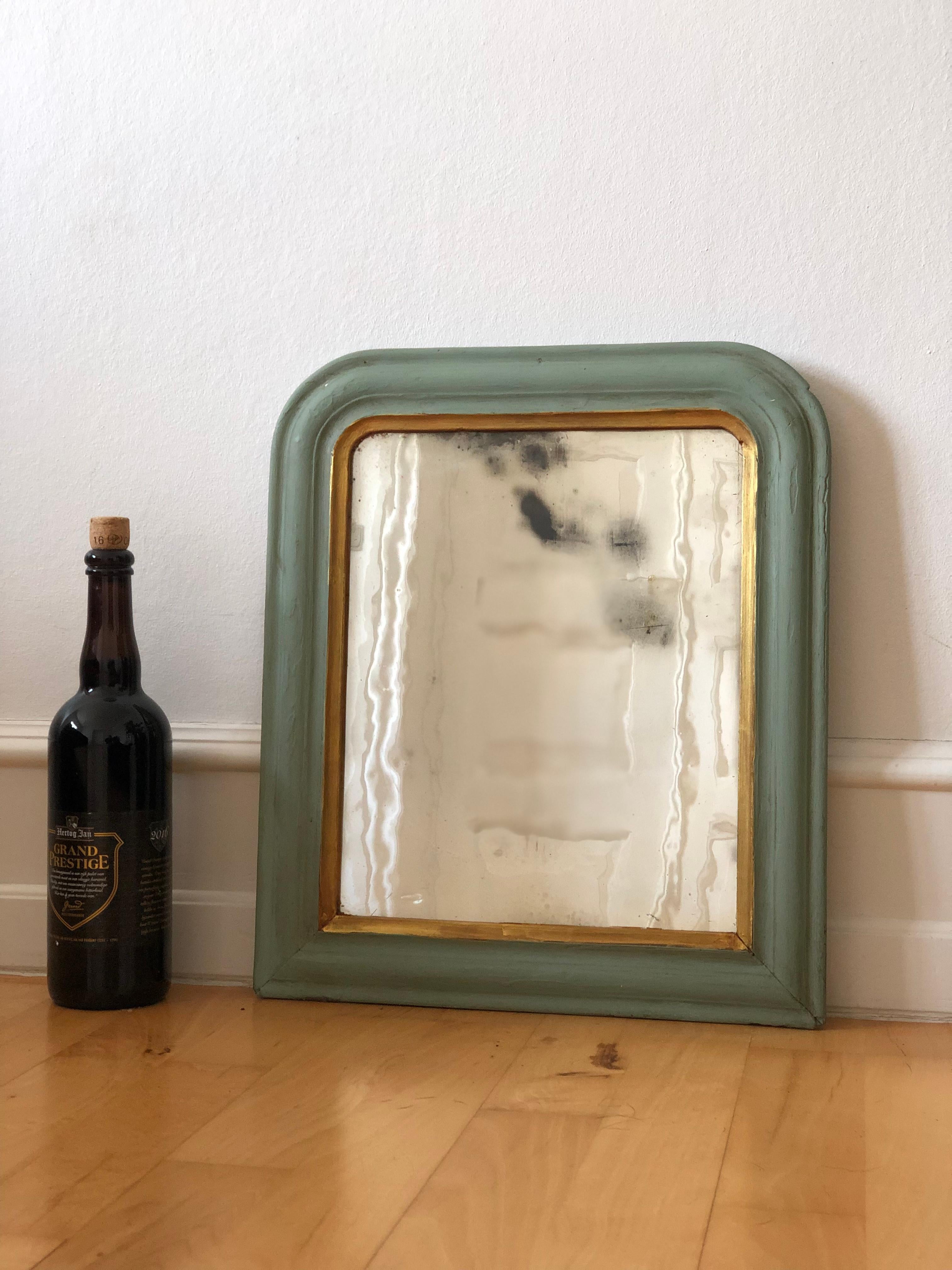 Antiker Louis Philippe French Mirror in Grün und Gold, Ende 19. Jahrhundert (Niederländisch) im Angebot
