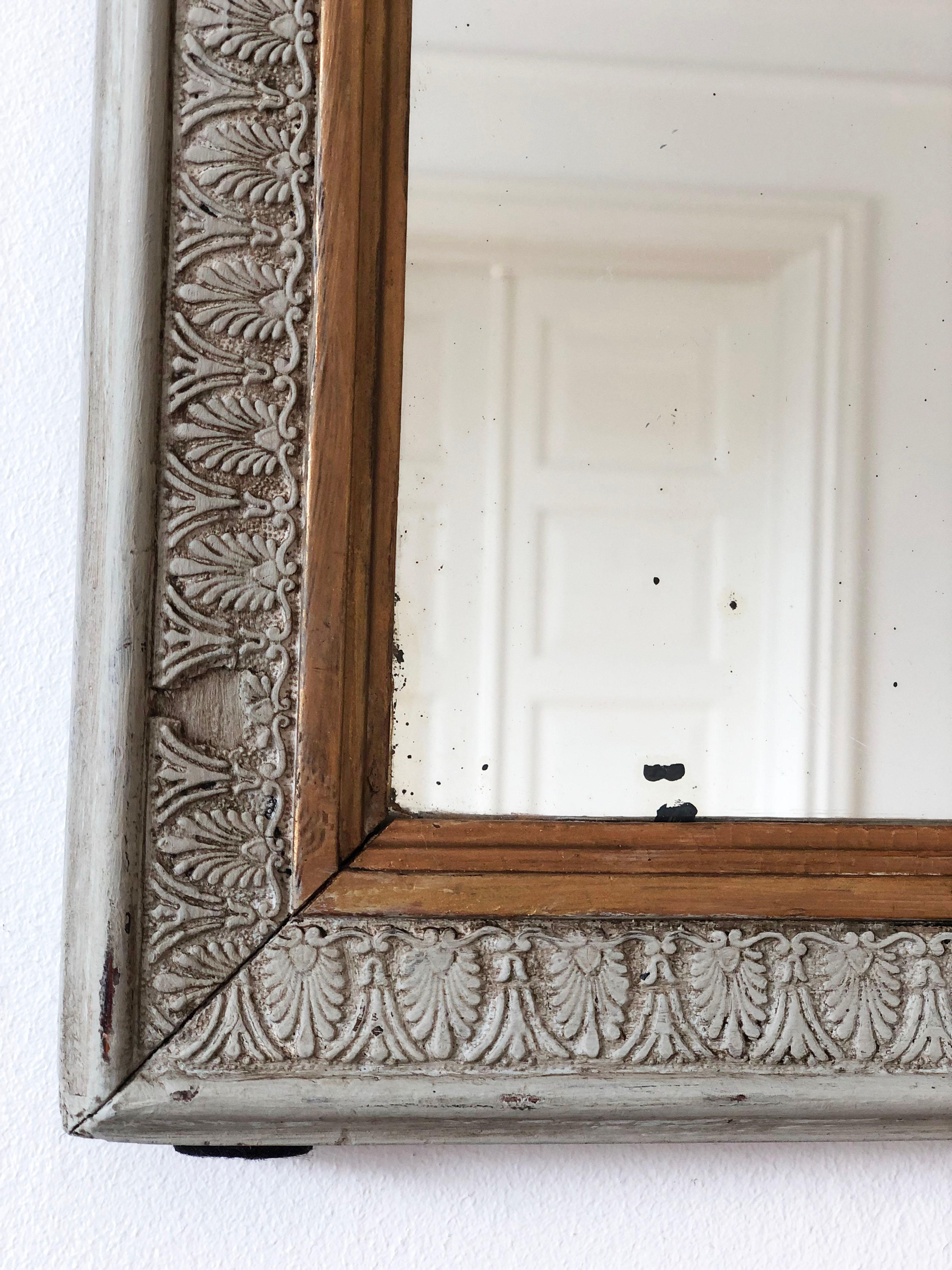 Mercury Glass Antique Louis Philippe French Mirror in Green and Gold, Late 19th Century For Sale