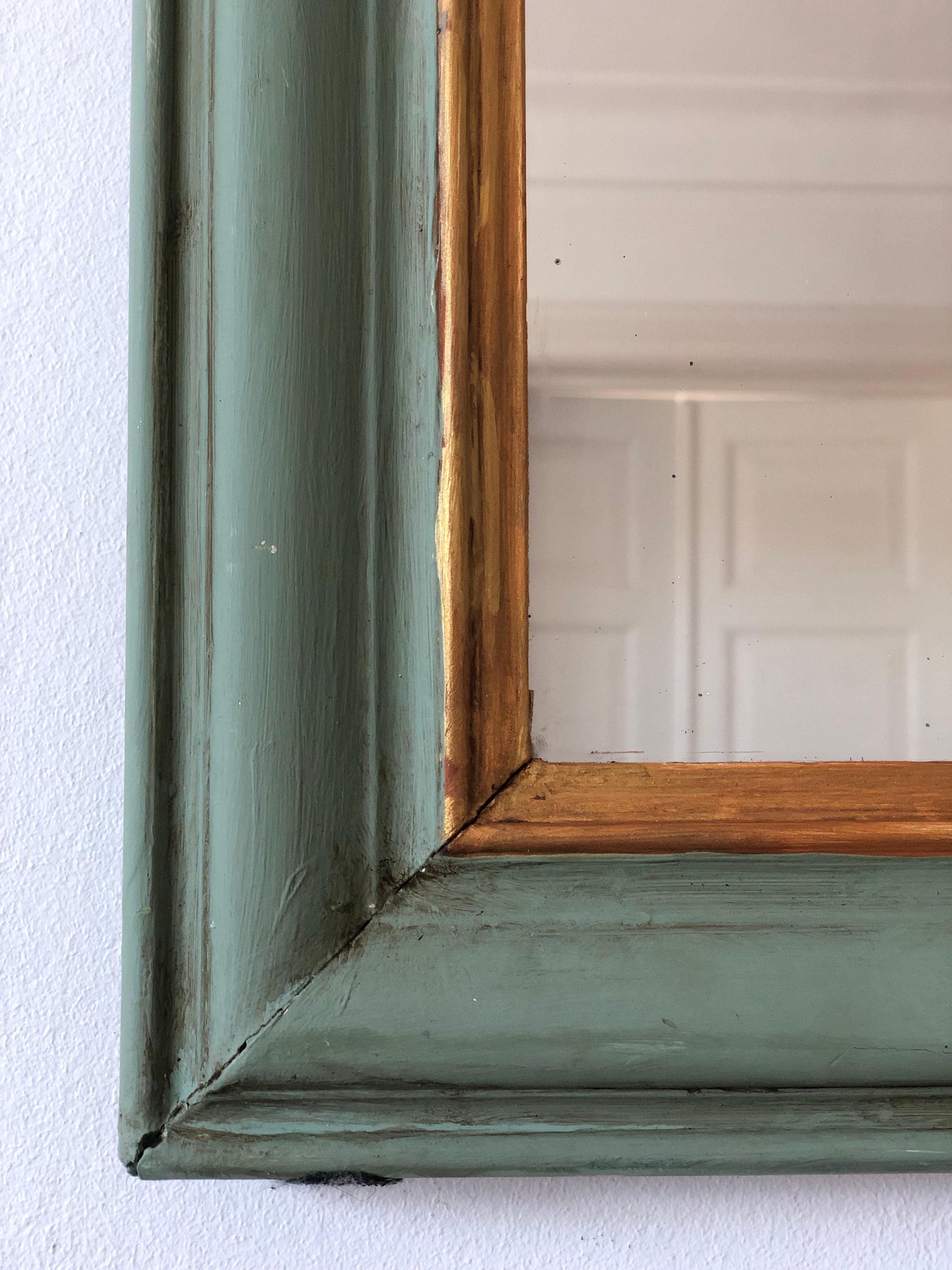 Antiker Louis Philippe French Mirror in Grün und Gold, Ende 19. Jahrhundert im Zustand „Gut“ im Angebot in Sakskøbing, DK