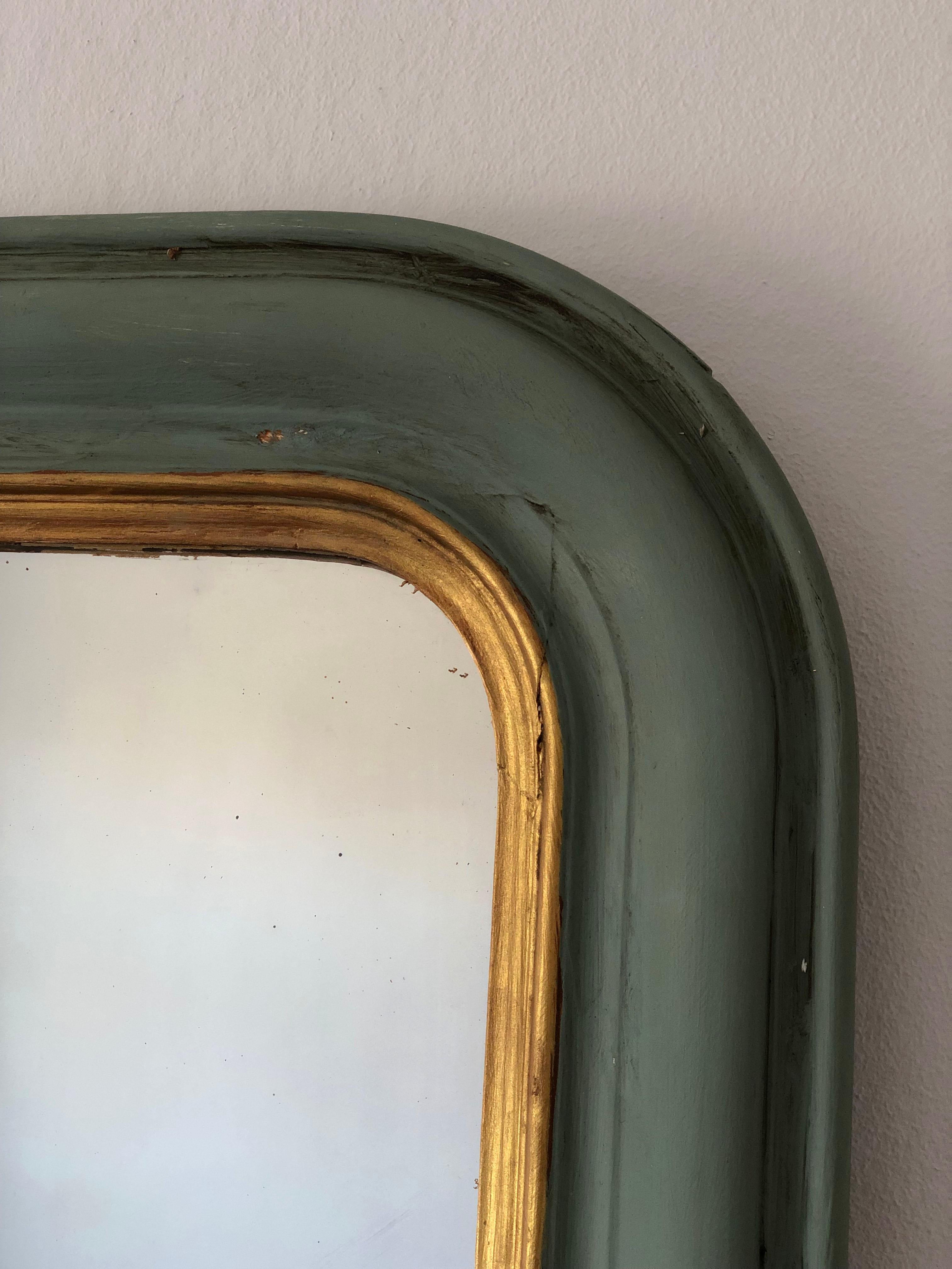 Antiker Louis Philippe French Mirror in Grün und Gold, Ende 19. Jahrhundert (Mercury-Glas) im Angebot