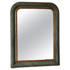 Antique Louis Philippe French Mirror in Green and Gold, Late 19th Century