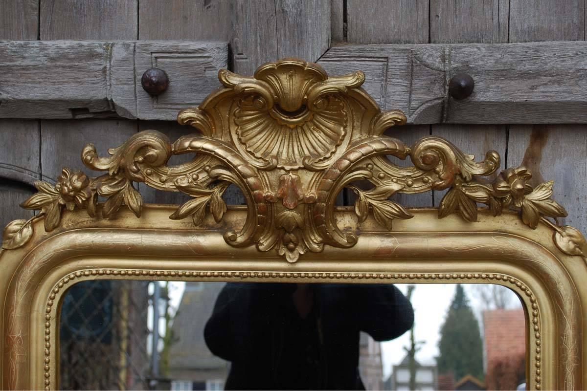 French Antique Louis Philippe Gold Mirror with Crest