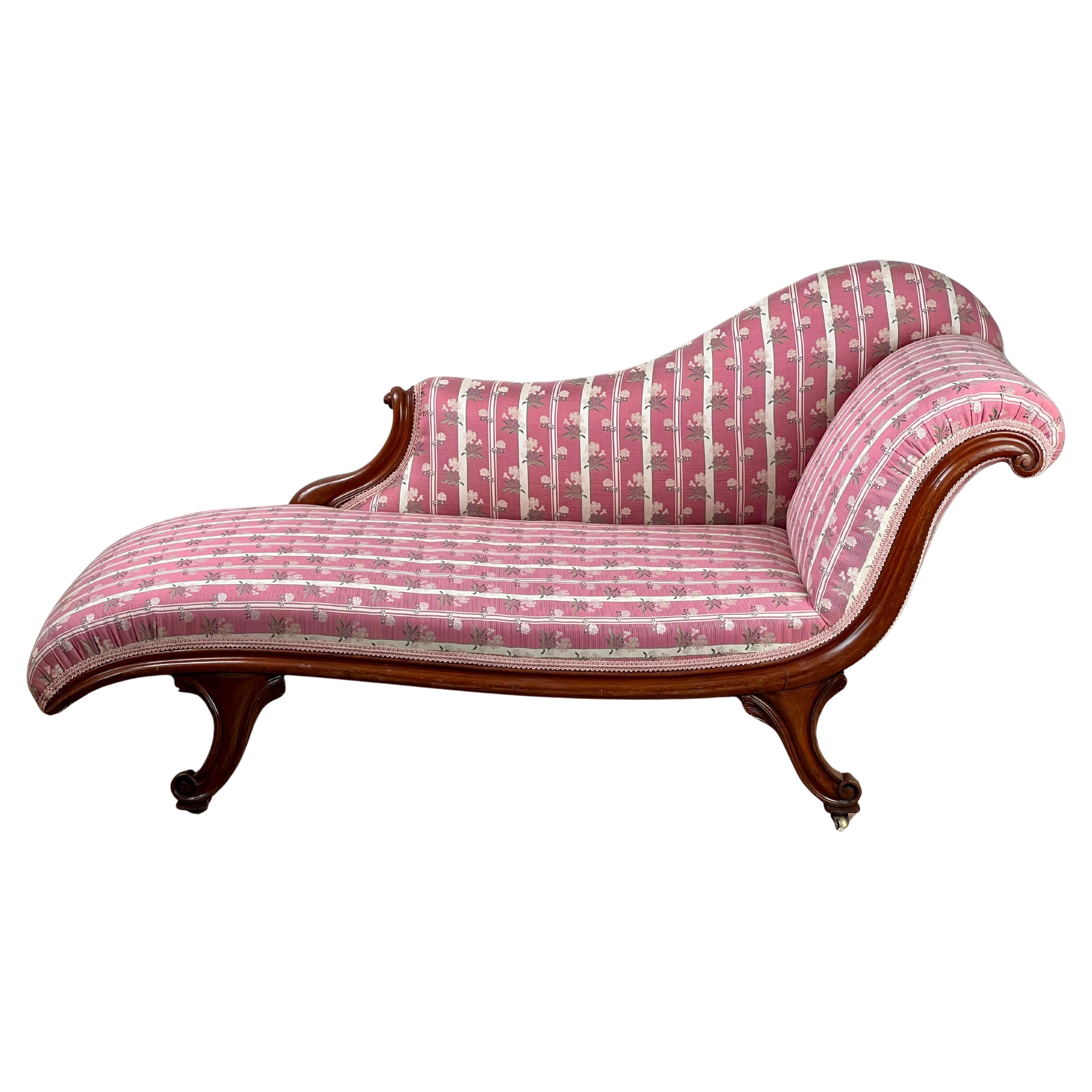 Antique Louis Philippe I Recamier Chaise in Fine Silk Upholstery