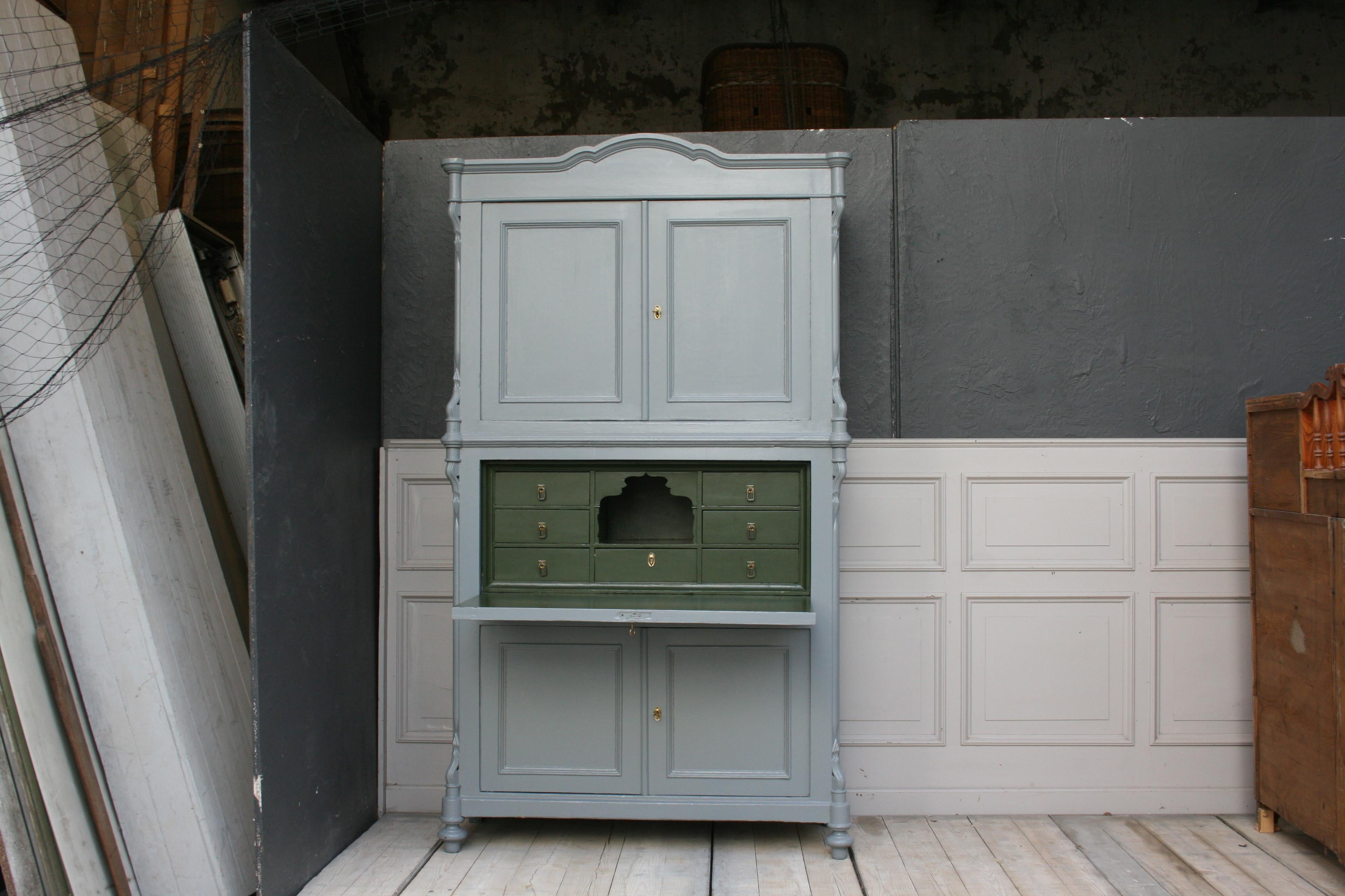 French Antique Louis Philippe Kitchen Secretary, circa 1840, Hand-Painted