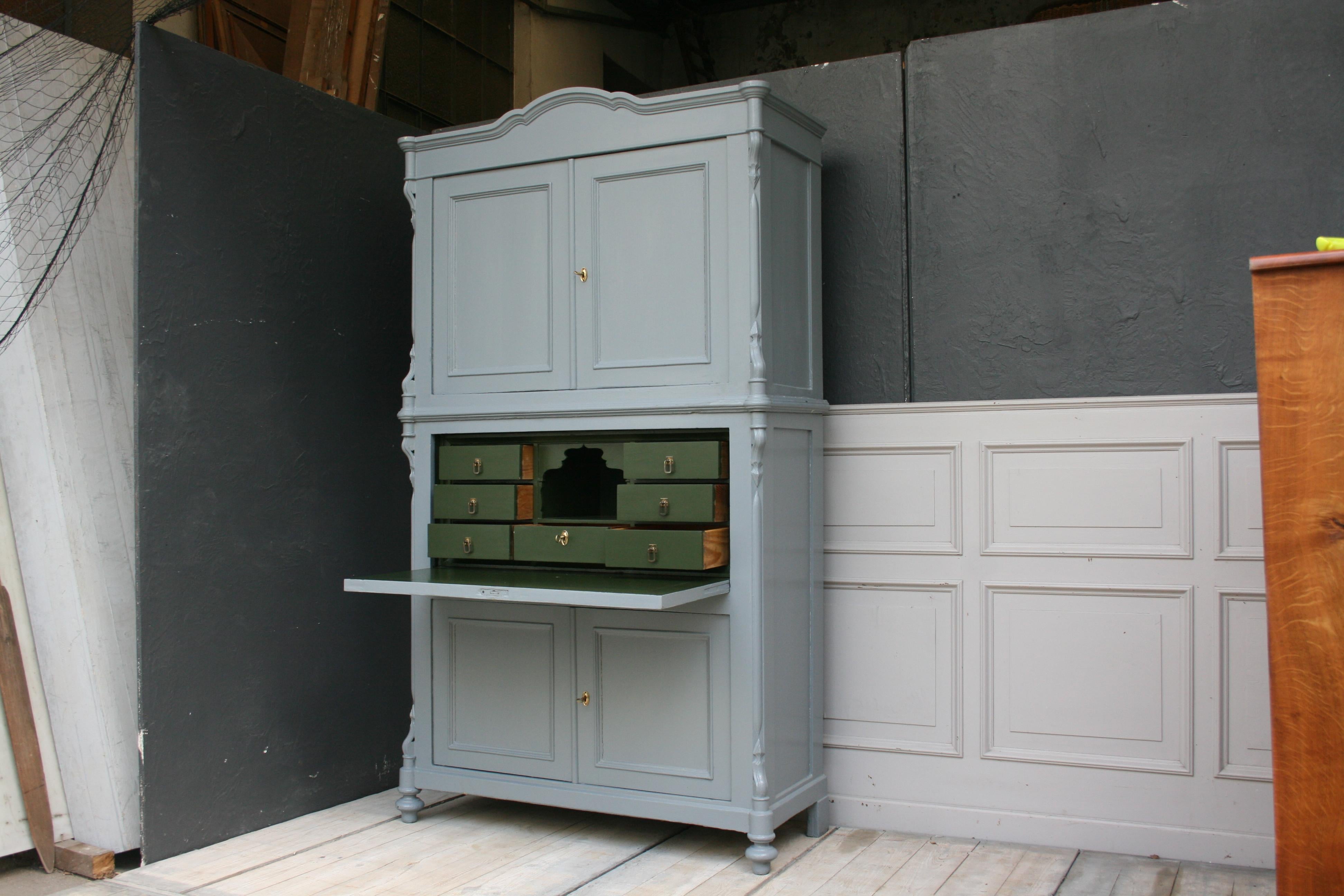 Mid-19th Century Antique Louis Philippe Kitchen Secretary, circa 1840, Hand-Painted