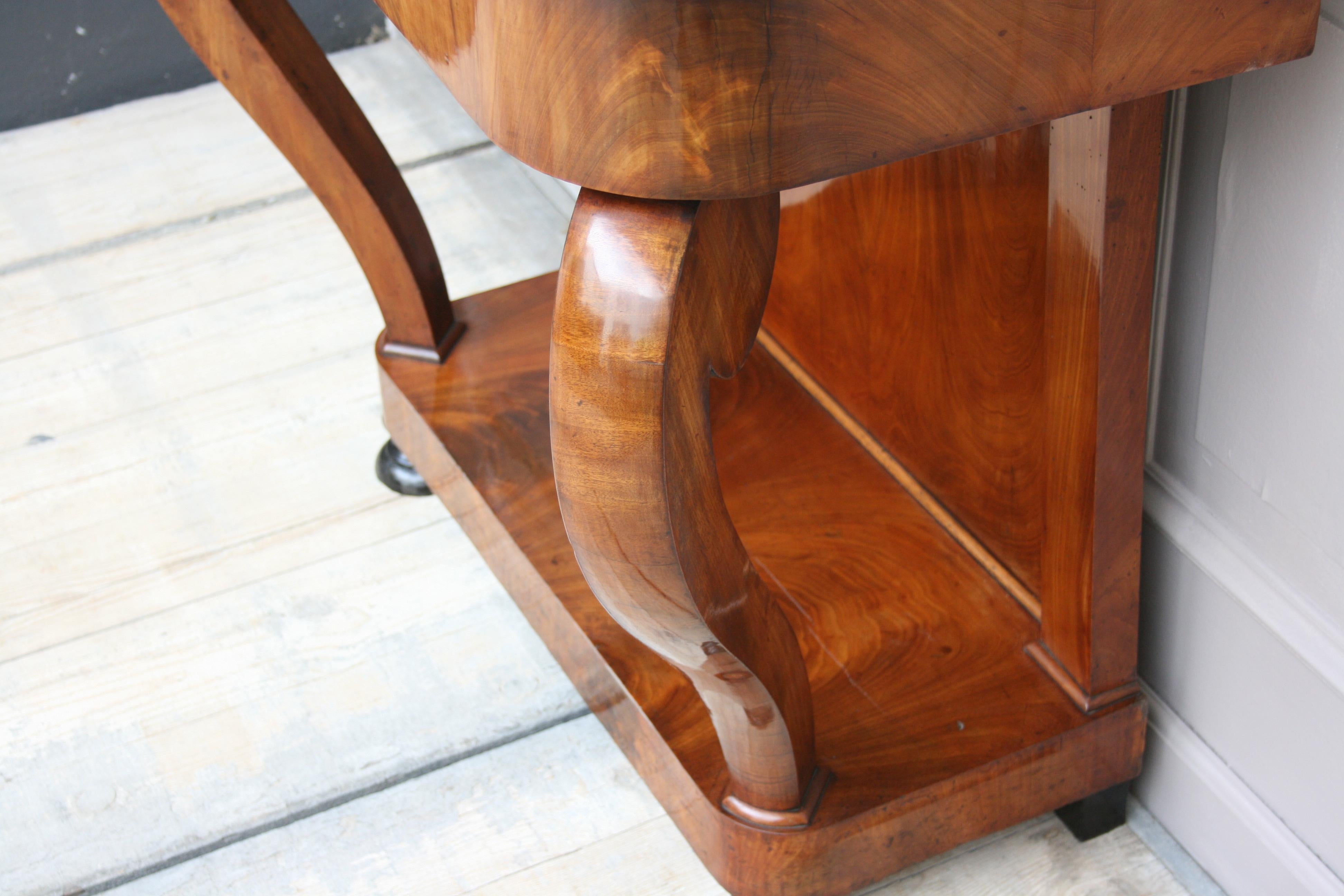 Antique Louis Philippe Mahogany and White Marble Console Table, Shellac Polished 3